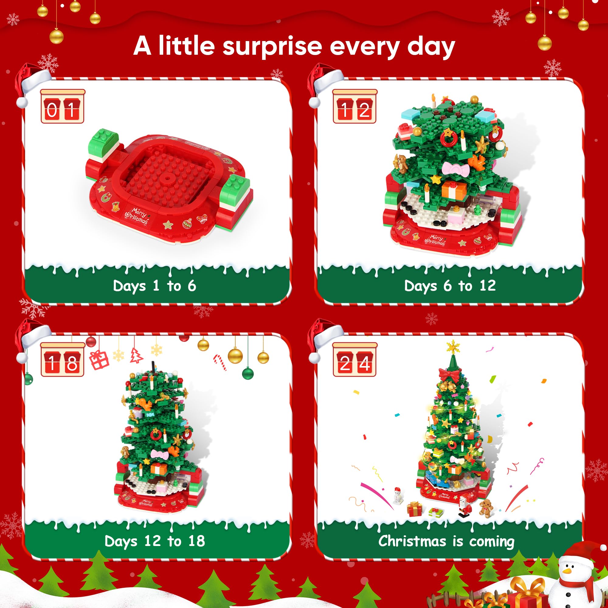 Calendario dell'Avvento con albero di Natale, colore: verde