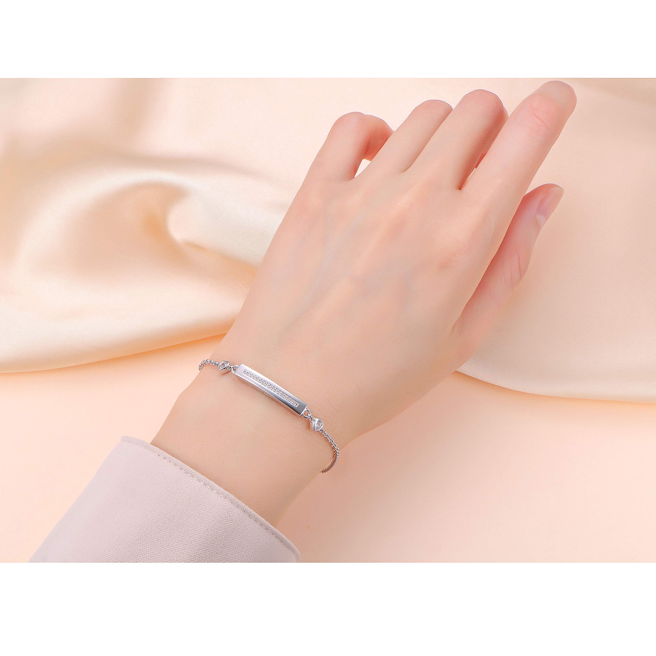 Pulsera de plata de ley Forever in My Heart CZ para urna de cremación conmemorativa para cenizas de 7+2 pulgadas, Plata Esterlina, Circonita cúbica 2