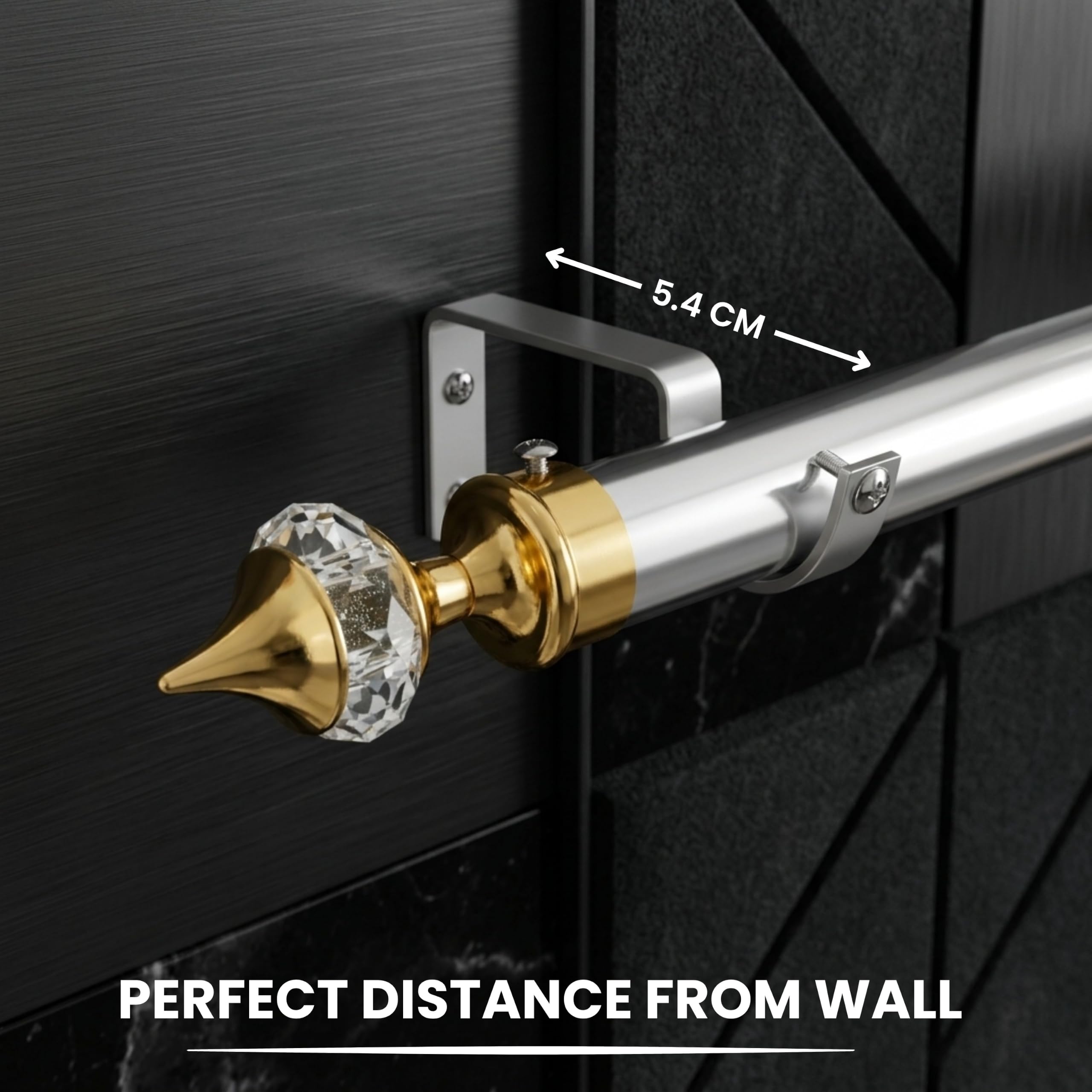 GLOXY Golden Single Diamond Curtain Bracket Set with Finials Combo Pack of 6 Pair - Curtain Holders for Wall - Parda Holders with Support Fittings and 1 Inch Rod Pocket Finials for Door and Window 2