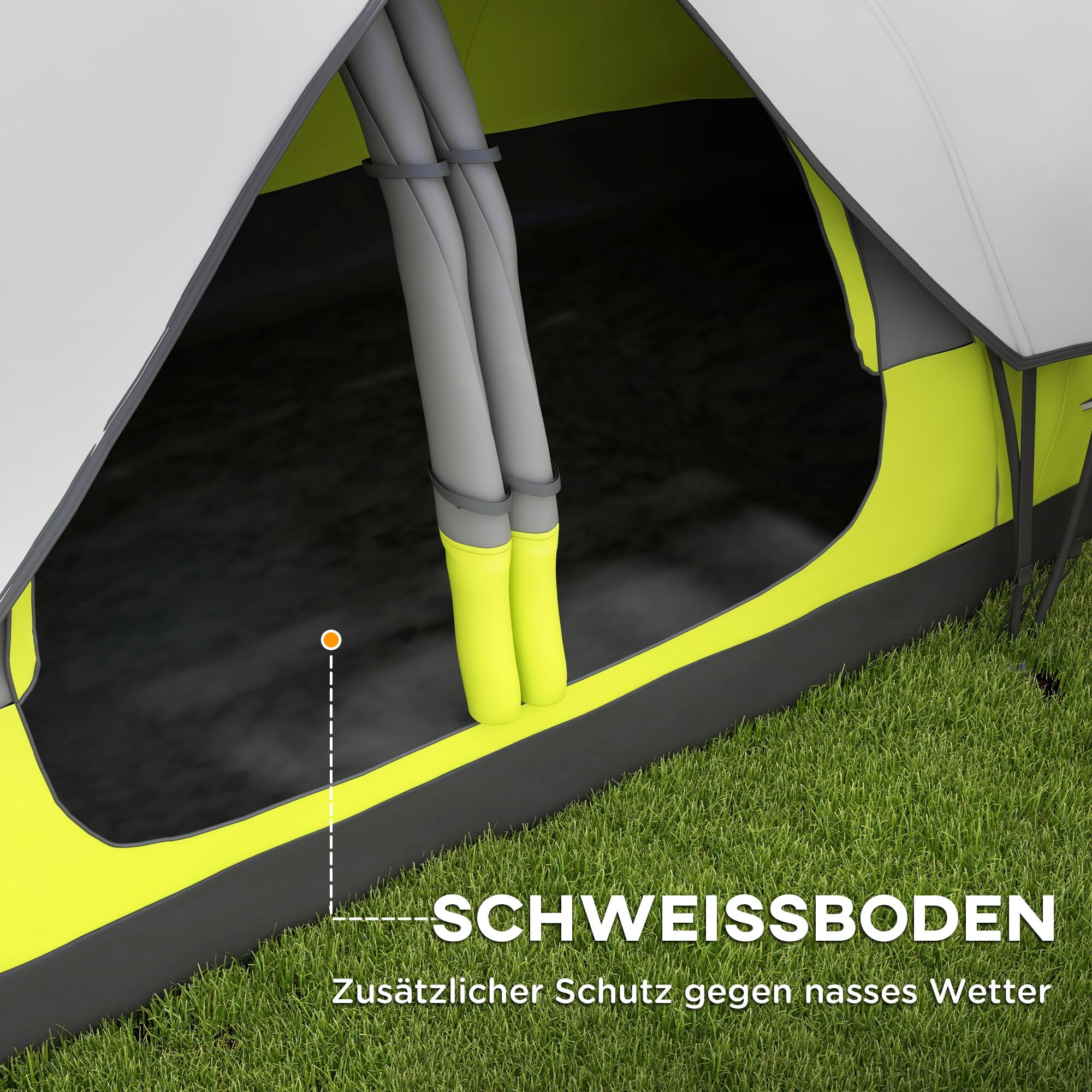 Outsunny Campingzelt, Tunnelzelt für 3 Personen, mit Lichthaken, Meshfenster, 2 Räumen Winddicht groß Familienzelt mit Tragetasche, 2000mm Wassersäule Gruppenzelt für Camping, Garten
