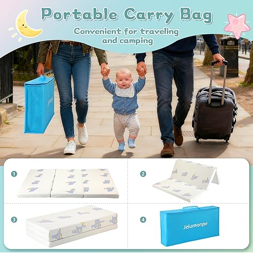 Miniatura 5 de Colchón Pack and Play de 38 x 26 x 1.5 pulgadas, colchón portátil triple con bolsa de transporte, colchón impermeable para cuna con funda suave,