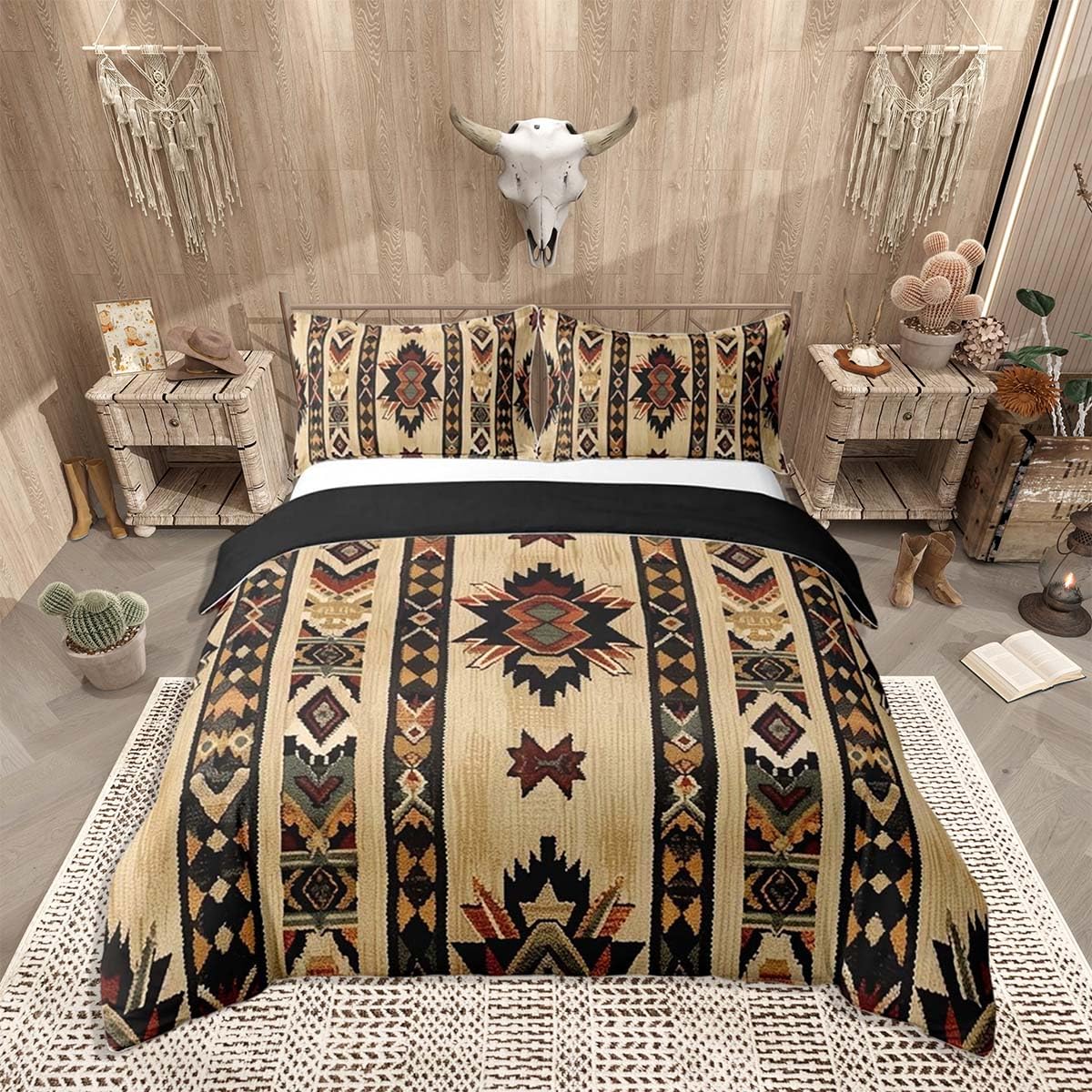 Parure de lit style exotique amérindien avec taies d'oreiller géométriques