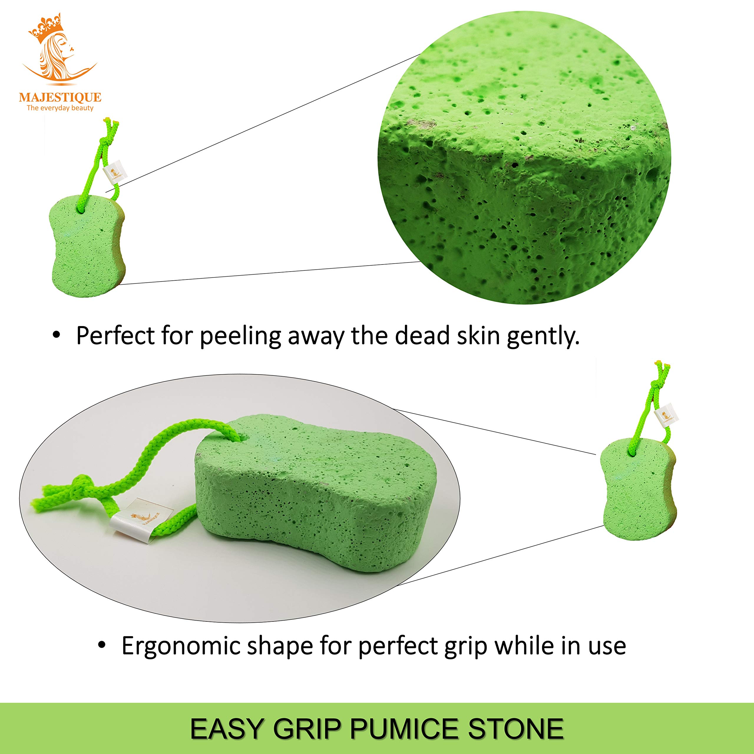 Majestique Natural Pumice Stone for Feet, Pedicure Tools Hard Skin Callus Remover for Feet and Hands - Natural Foot File Exfoliation to Remove Dead Skin, Heels, Elbows, Hands (Green) 1