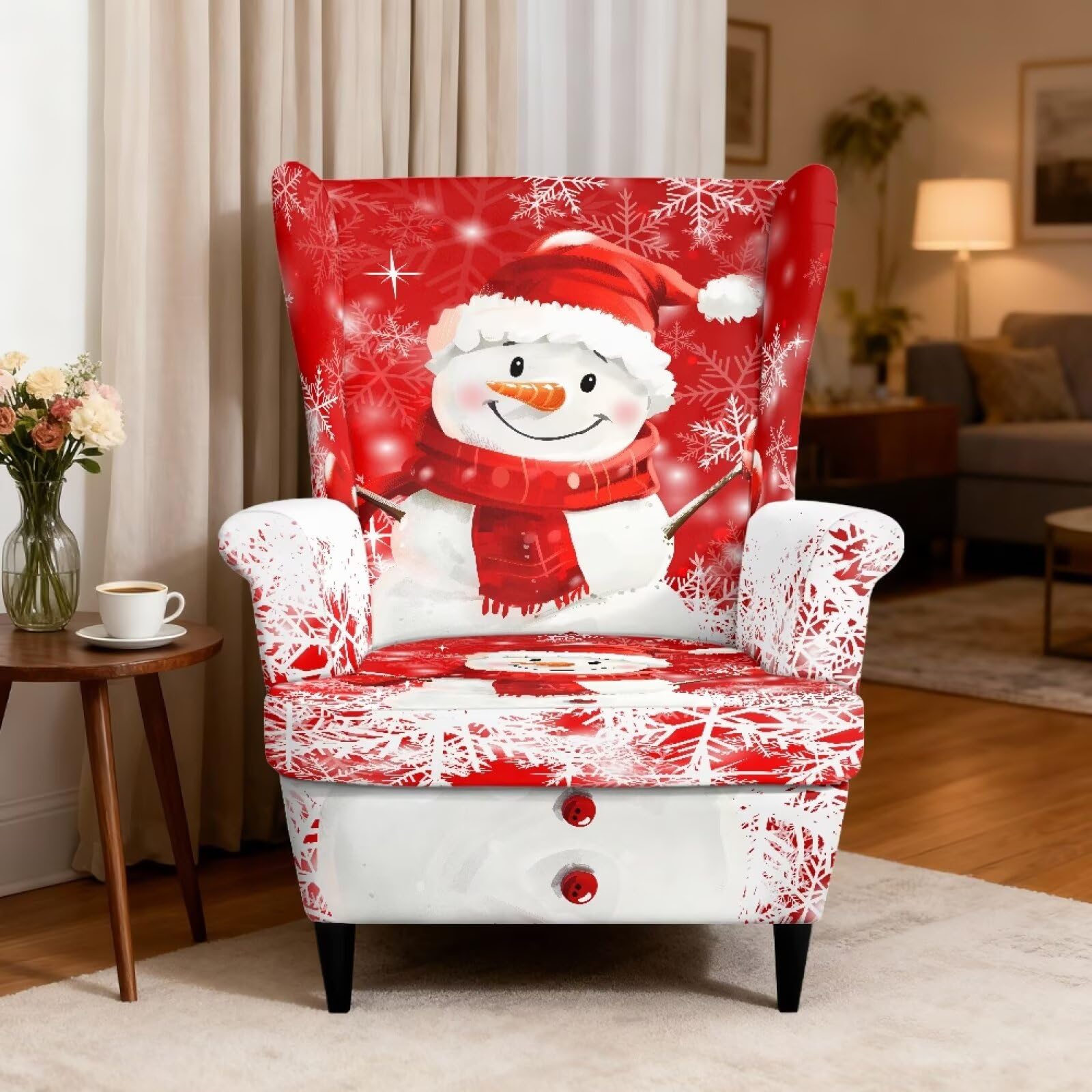 Biyejit Funda para silla de salón o dormitorio, diseño de muñeco de nieve