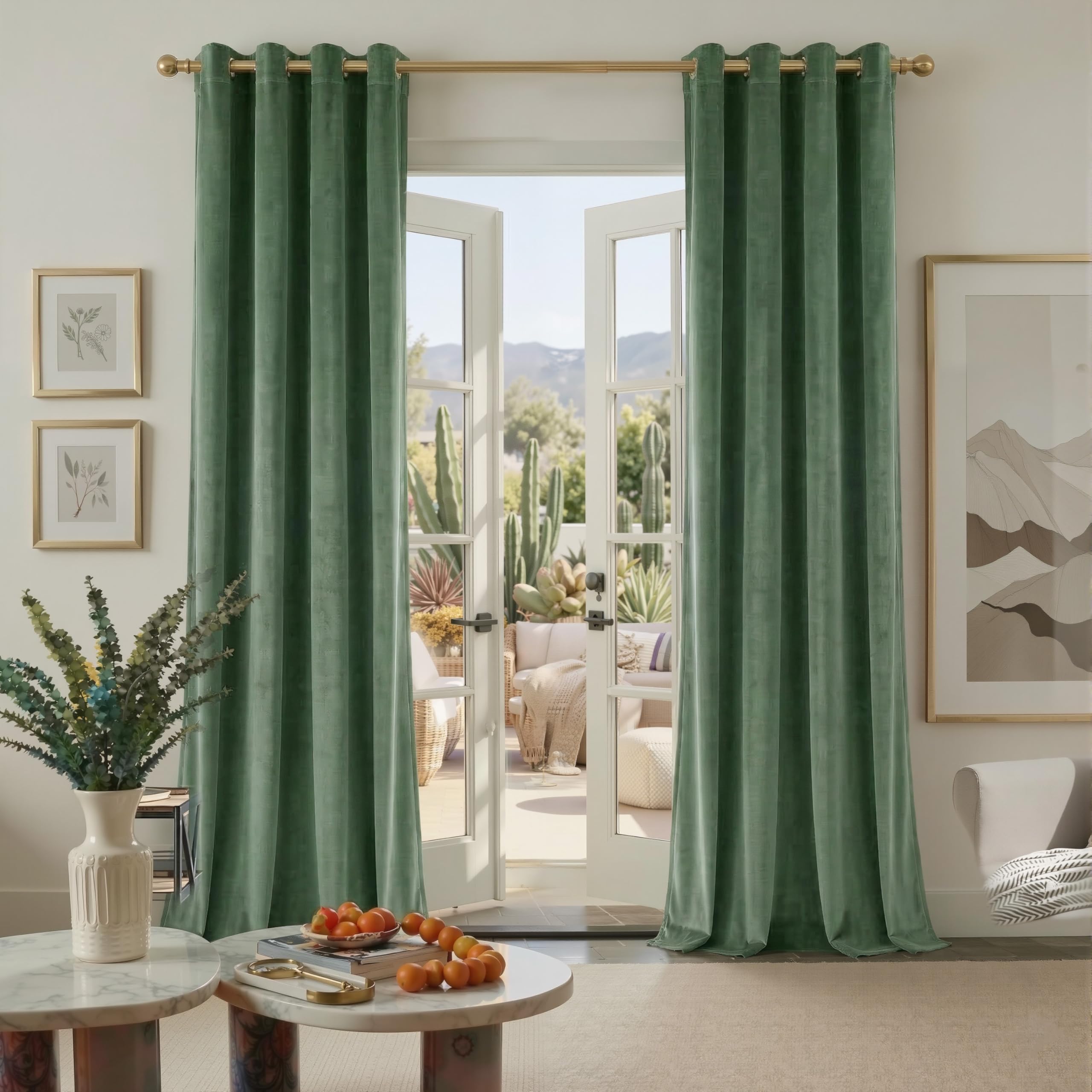 PONY DANCE Eyelet Blackout Velvet Curtains, 52x96", Olive Green, 2 Panels
