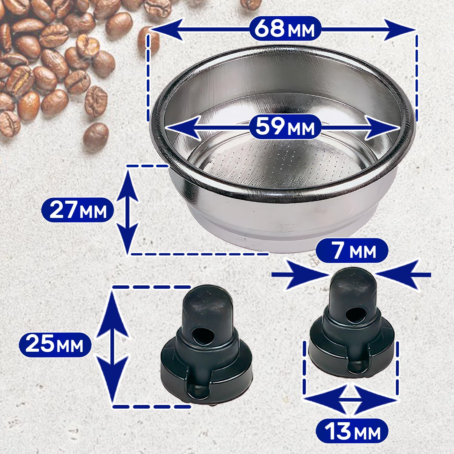 RM Pro® | 2 filtri pre-curati da 1 e 2 tazze in acciaio inossidabile (51 mm). Compatibili con macchine da caffè Cecotec Ufesa Delonghi Breville e altro ancora. Cestino per filtro caffè