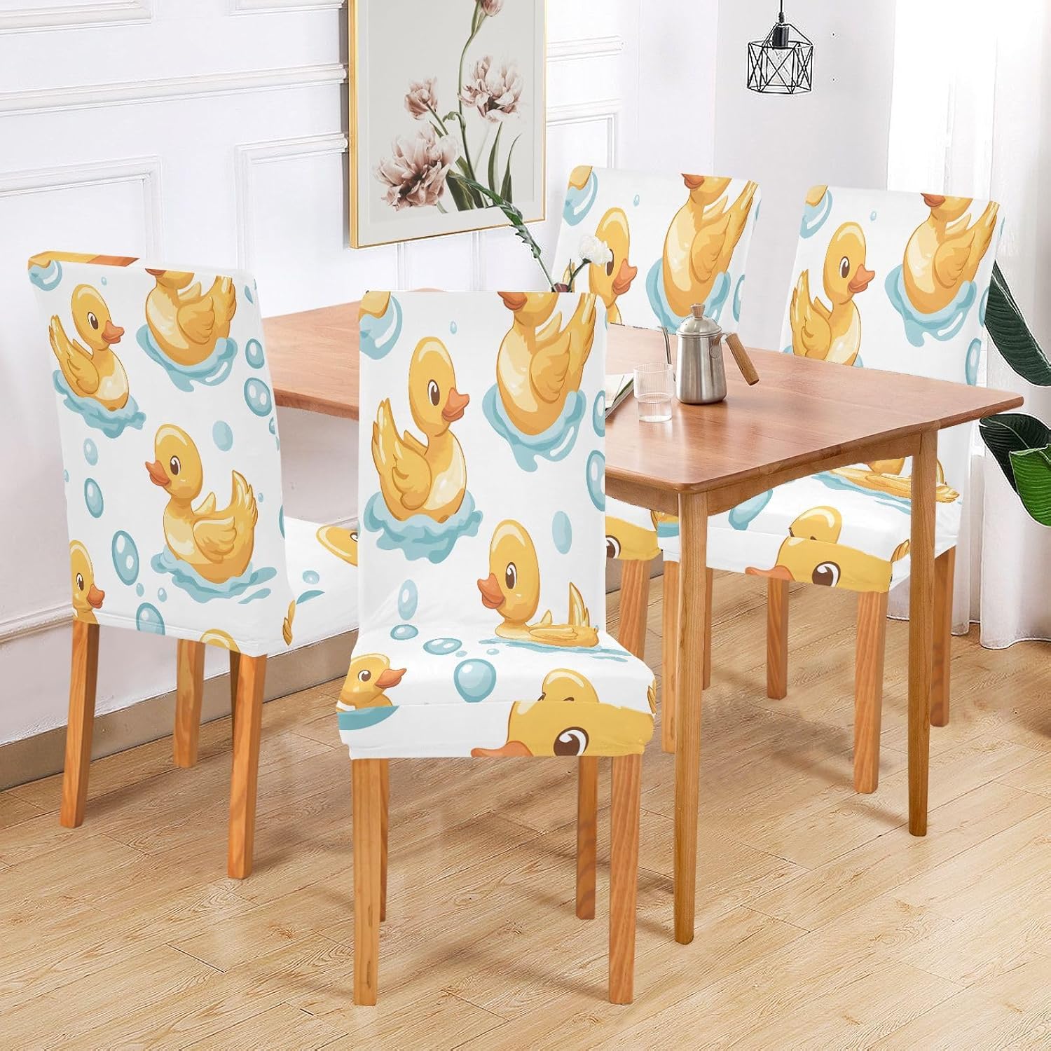 ALAZA Chair Covers for Dining Room, Duck Color Stretch Chair Cover Sets Chair Protector Removable Washable for Ktichen Restaurant Hotel