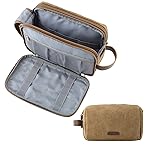 BAGSMART Toiletry Bag for Men, Canvas Travel Toiletry Organizer Dopp Kit Water-resistant Shaving Bag for Toiletries Accessories,Khaki-Large