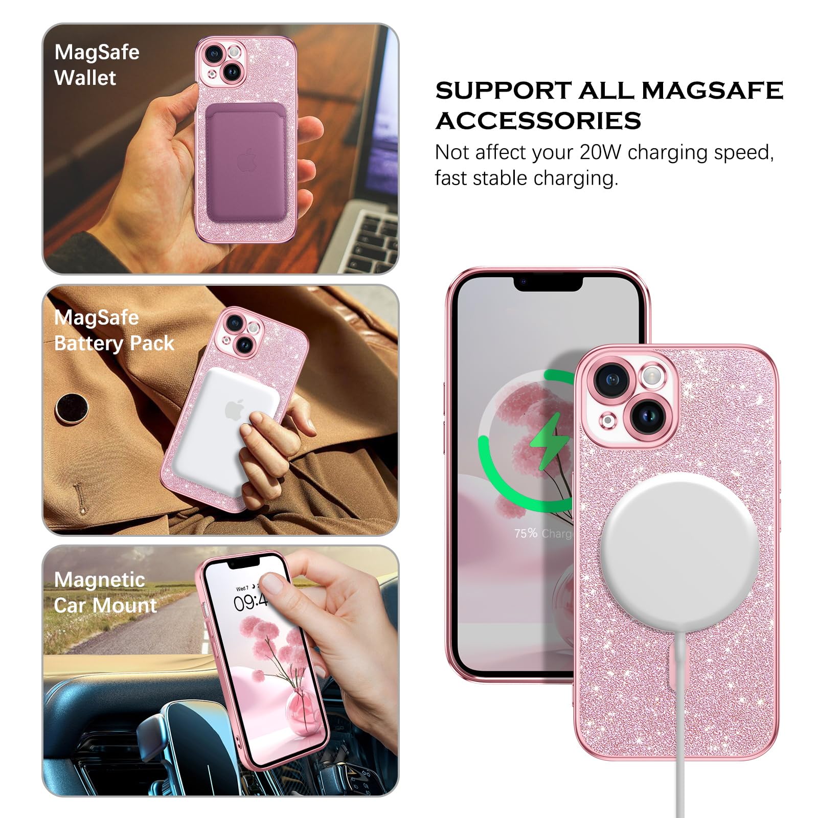 Custodia IPhone 14 Con Glitter Flessibile E Antiurto - Lusso Rosa Brillante Con Ricarica Wireless - 2