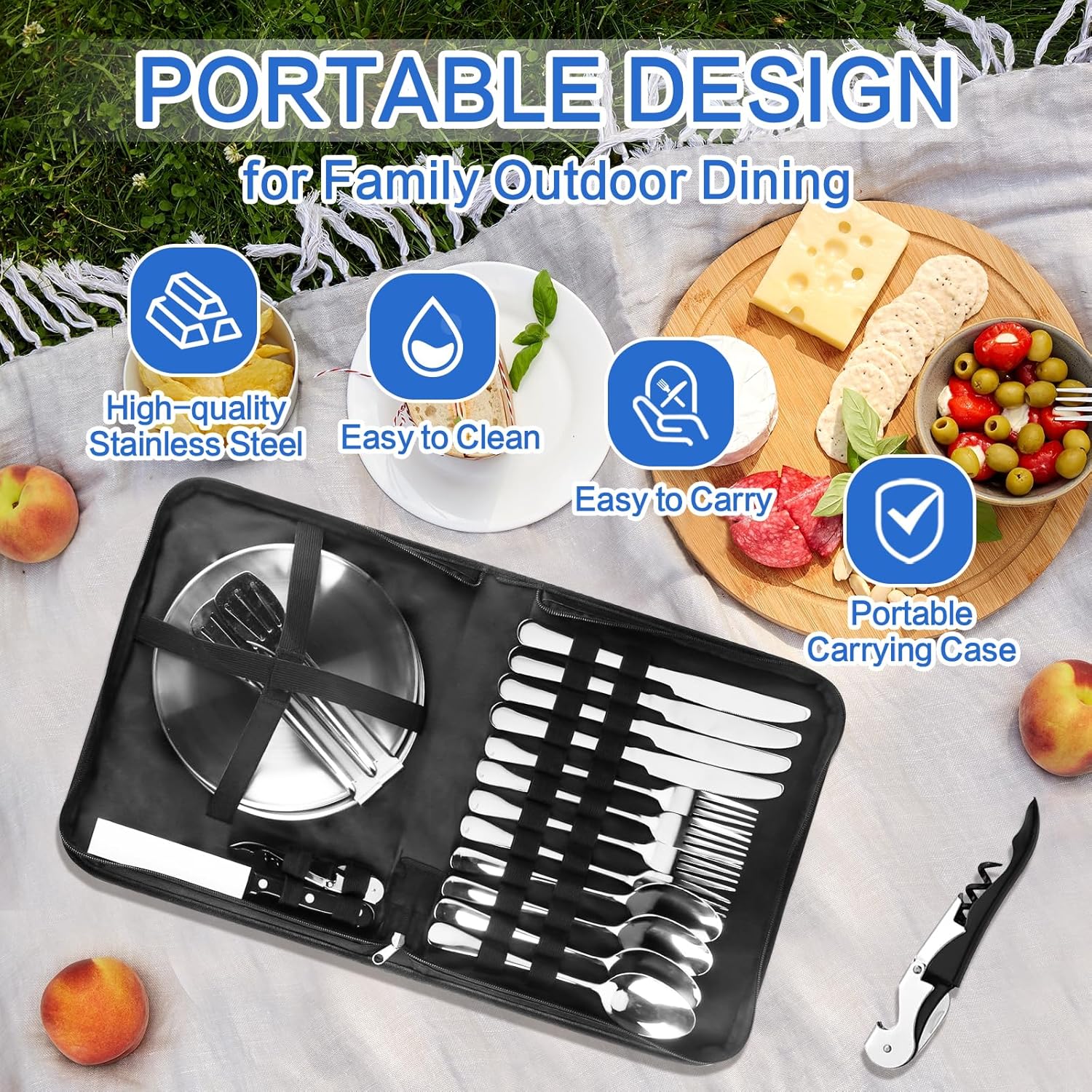 Camping Dishes Set, Camping Plates and Utensils with Camp Organizer Camping Dinnerware