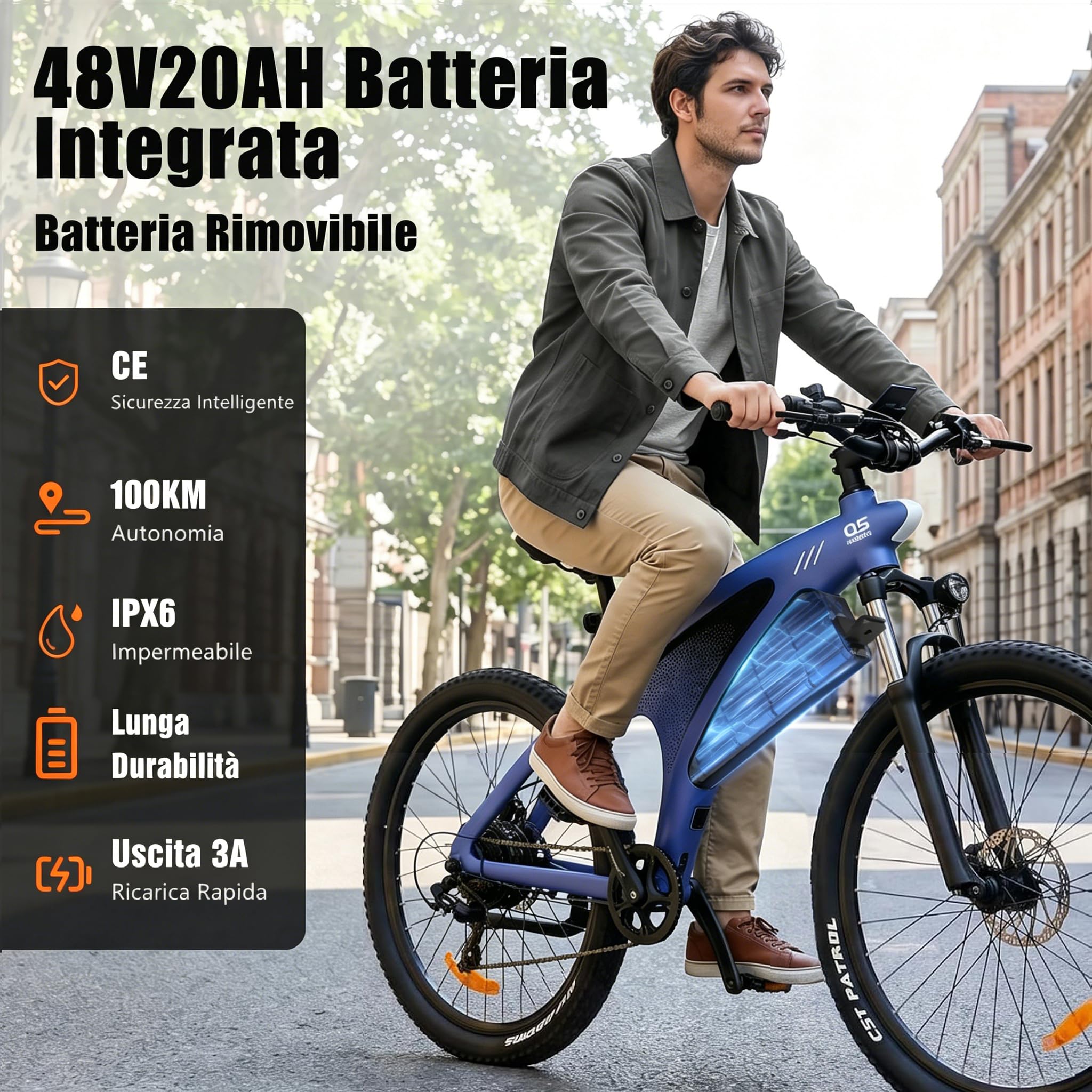 HX Q5 Shark Bici Elettrica uomo da Montagna,mtb 27.5'' bicicletta elettrica Per Pendolari Urbani,85Nm 48V 13/20 Batteria Rimovibile,25km/h & 60-100km,Sospensione Regolabile,e bike elettrica