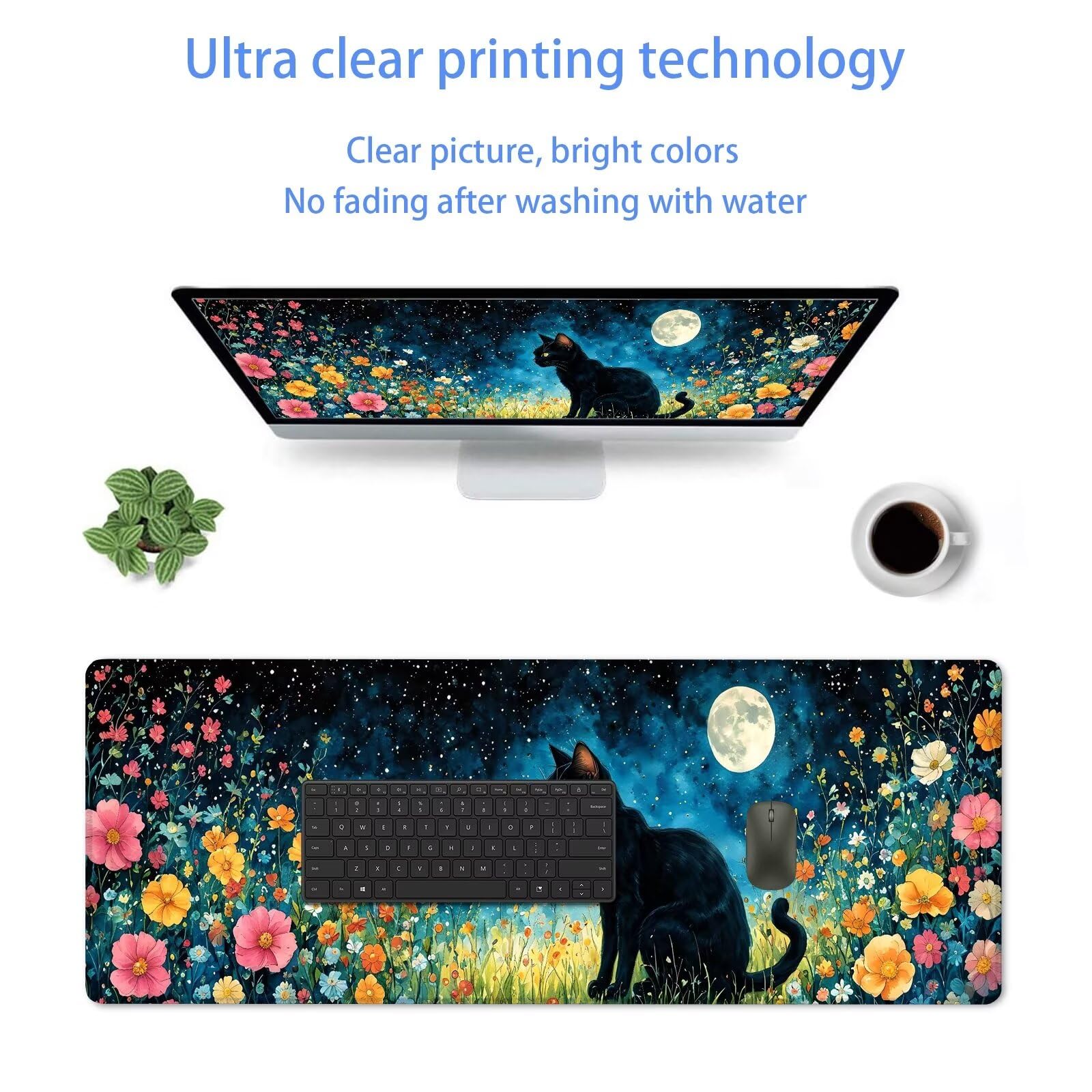 Blu Tappetino Mouse Gaming, Tappetino Mouse XXL 1200 x 500 mm, Tappetino Mouse Gatto, Mouse Pad con Base Antiscivolo, Bordi Cuciti Tappetino per Mouse, Tappetino Mouse Gaming di Alta Precisione S-271
