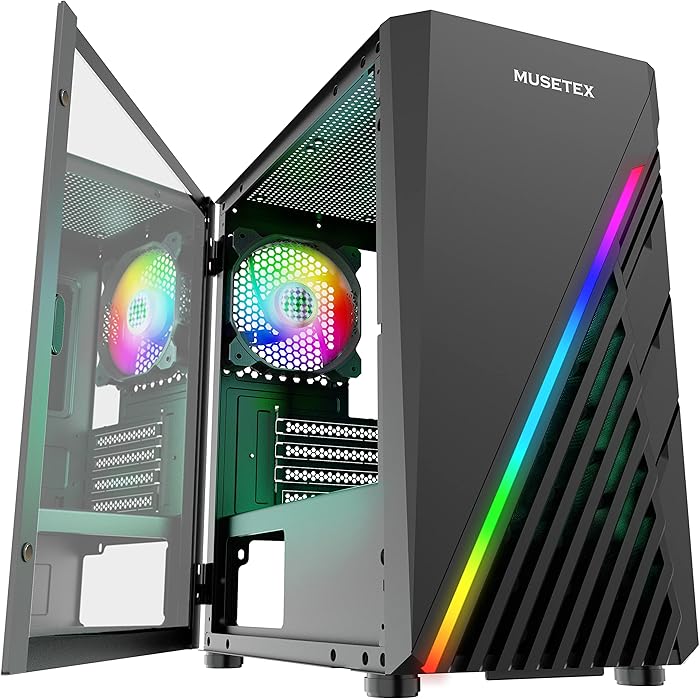 Buy MUSETEX MATX (Micro ATX) Case, Light Strip LED Computer Case with ARGB Fan, PC Gaming Case