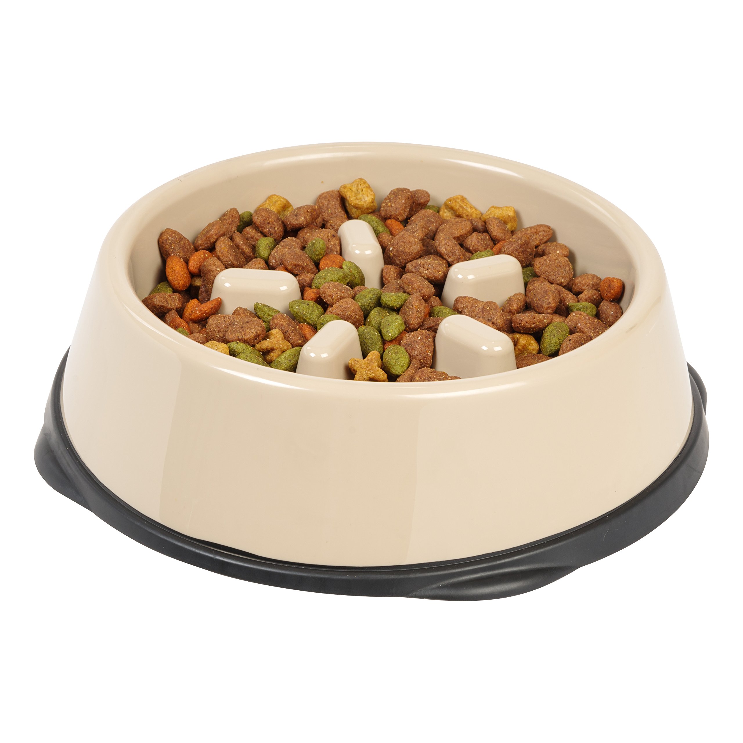 IRIS USA 4-Cup Slow Feeder Bowl, Anti-Choking & Anti-Slip Puzzle Dish for Healthy Digestion, Long Snout Dogs & Cats, BPA & PVC-Free, Beige/Black