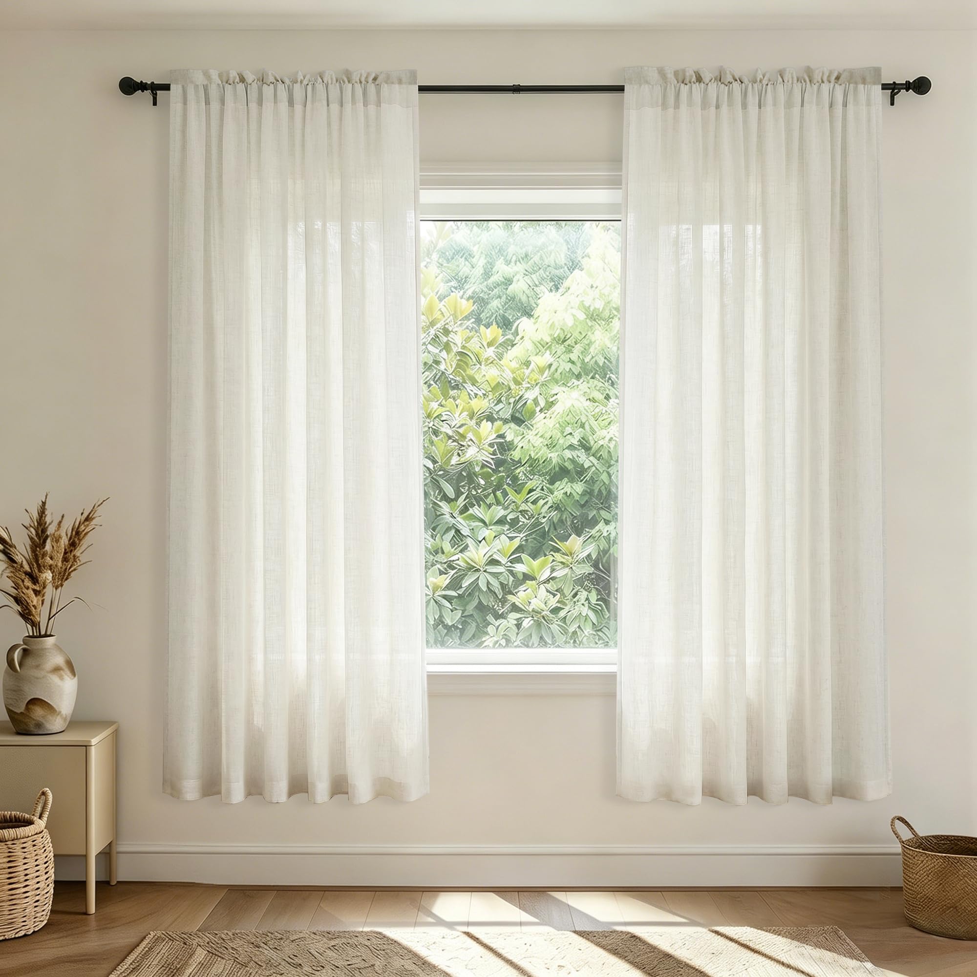 Ivory Cream Colored Curtains 72 Inches Long for Living Room Boho Home Decor 2 Panels Set Rod Pocket Light Filter Semi Privacy Sheer Linen Curtain for Bedroom Pantry Door Nook 38 Inch Wide by 72 Length — image 1