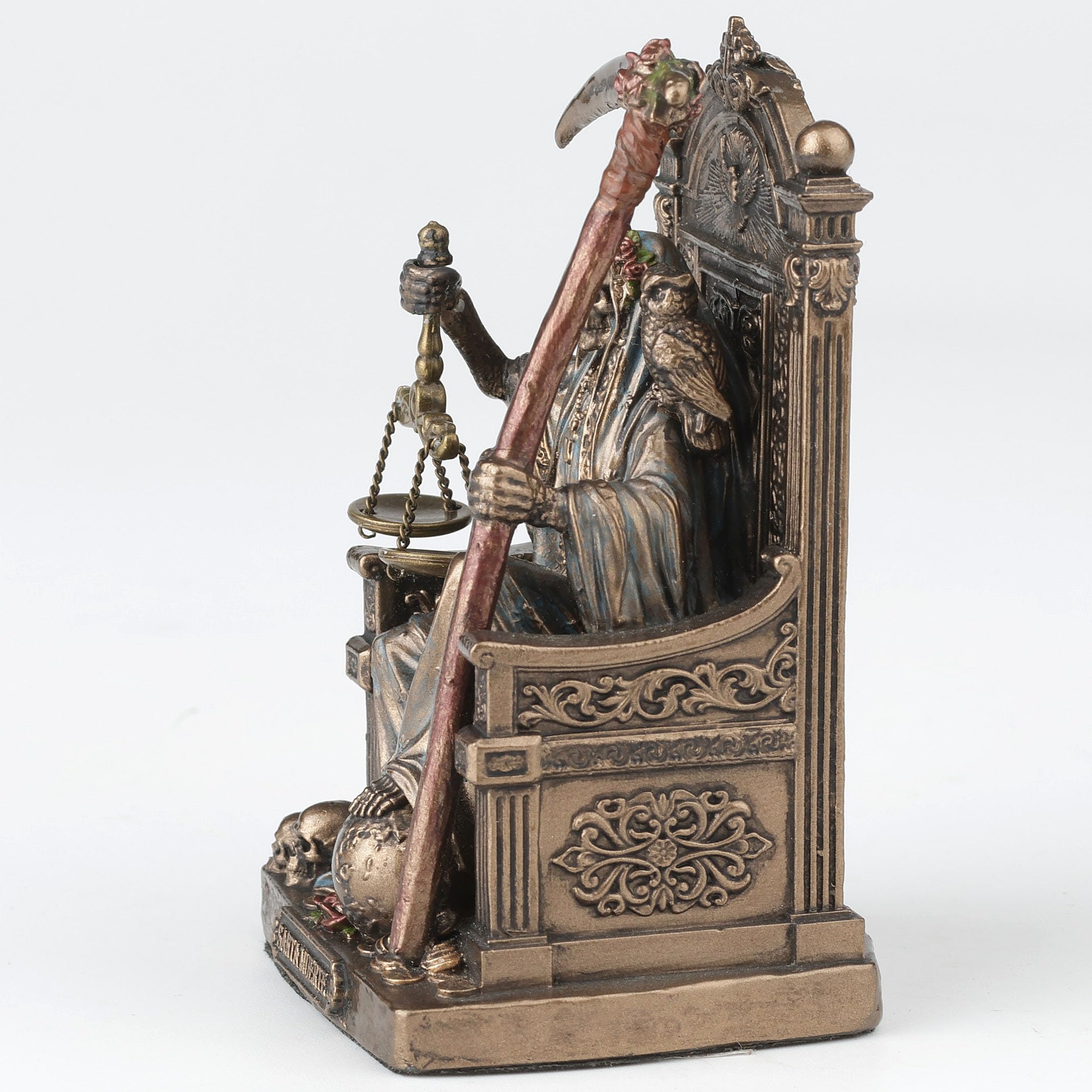 Veronese Design Figurine de collection Père Noël Muerte assis sur le trône tenant une fausse et une échelle en polystone peinte à la main Finition bronze 9,5 cm