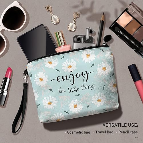 Miniatura 3 de Hglian Bolsa de maquillaje de viaje, verde azulado, Margarita-disfruta de las pequeñas cosas