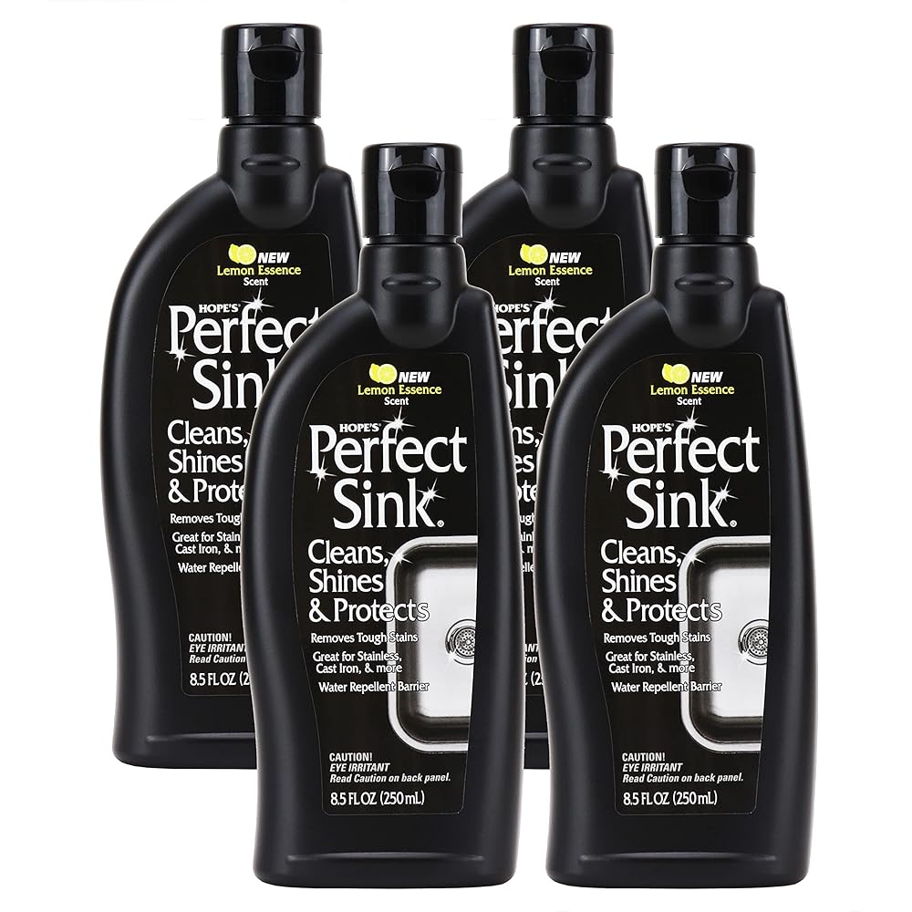HOPE\'S Perfect Sink Cleaner and Polish, Restorative, Water-Repellant, Removes Stains, Ideal for Brushed Stainless Steel, Cast Iron, Porcelain, Corian, Composite, Acrylic, 8.5 oz 4 Pack