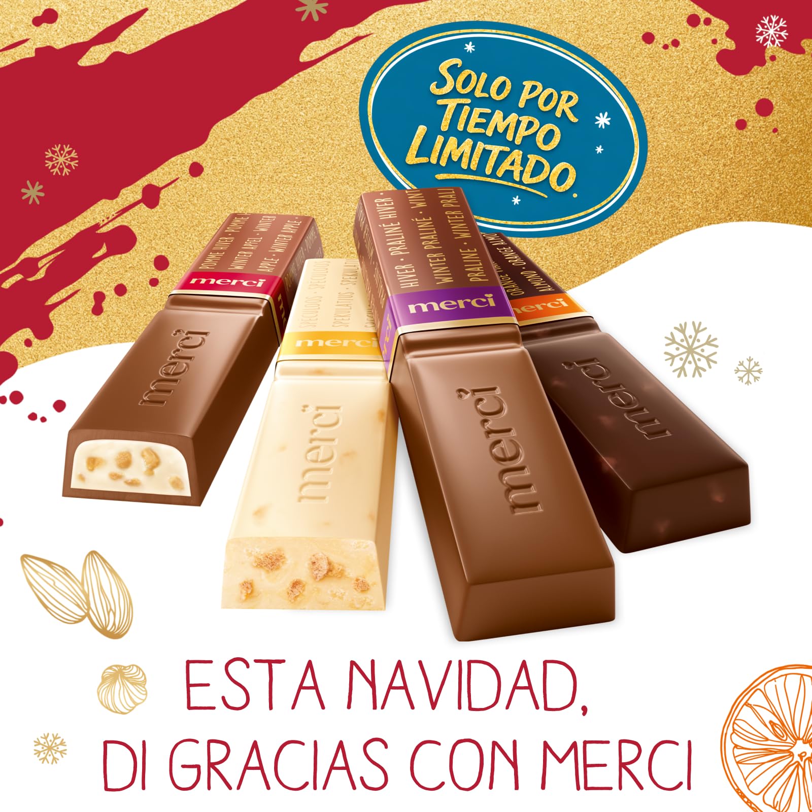merci Winter Chocolate Limited Edition – 250 g – Caja de Bombones para Regalar, Disfrutar y Compartir – Surtido de 4 Especialidades de Chocolate de Invierno – Sin Gluten y Aptos para Vegetarianos