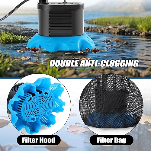 Miniatura 4 de Bomba de cubierta de piscina, bomba de agua de 850 GPH para drenaje de piscina con 4 adaptadores de manguera, manguera de drenaje de 23 pies, cable