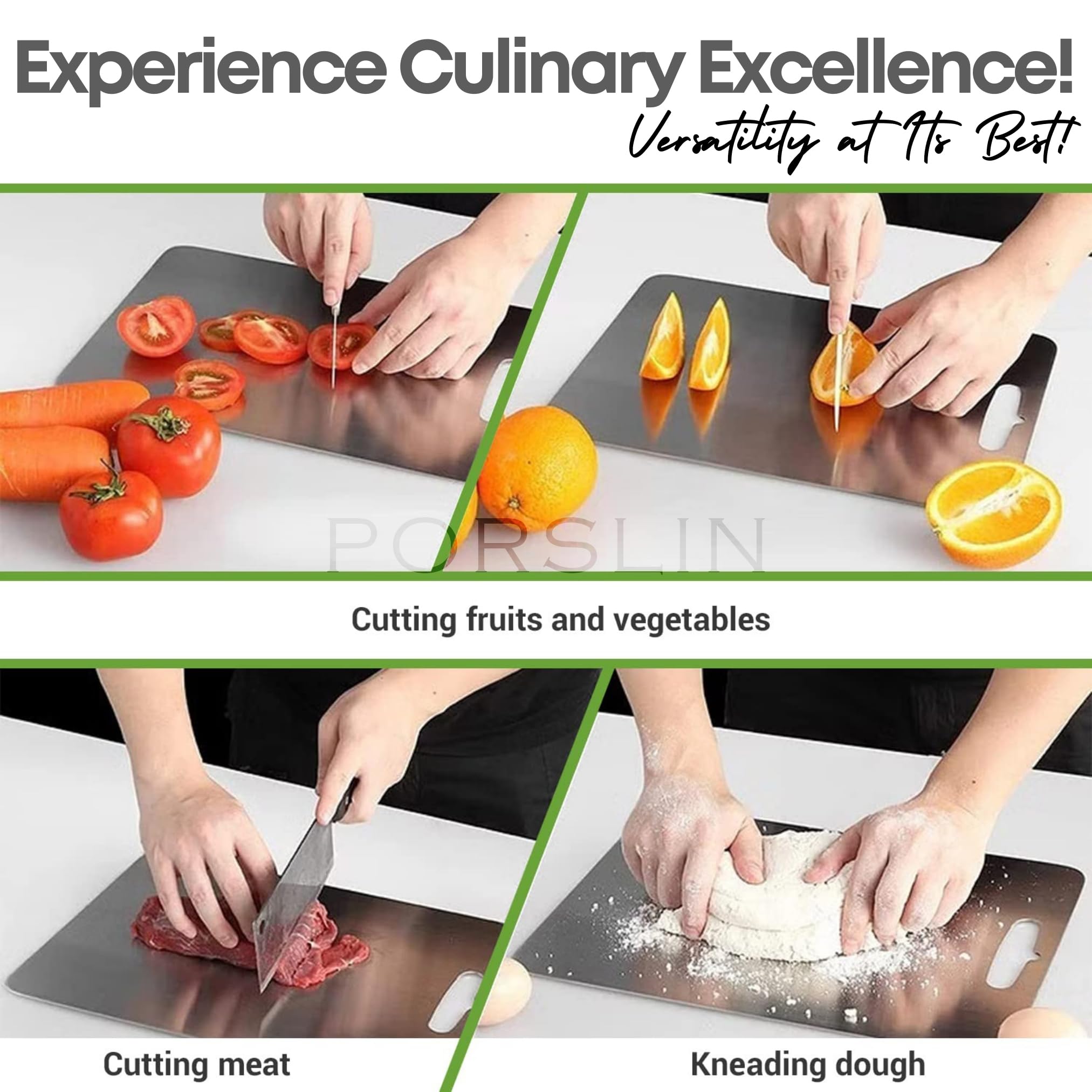 Porslin by Chef Stainless Steel Chopping Board, Chopping Board Steel Vegetable Cutting Board Steel for Kitchen Use, SS Chopper Board, Metal Cutter Board 31 X 21cm, Premium, Heavy Duty 2