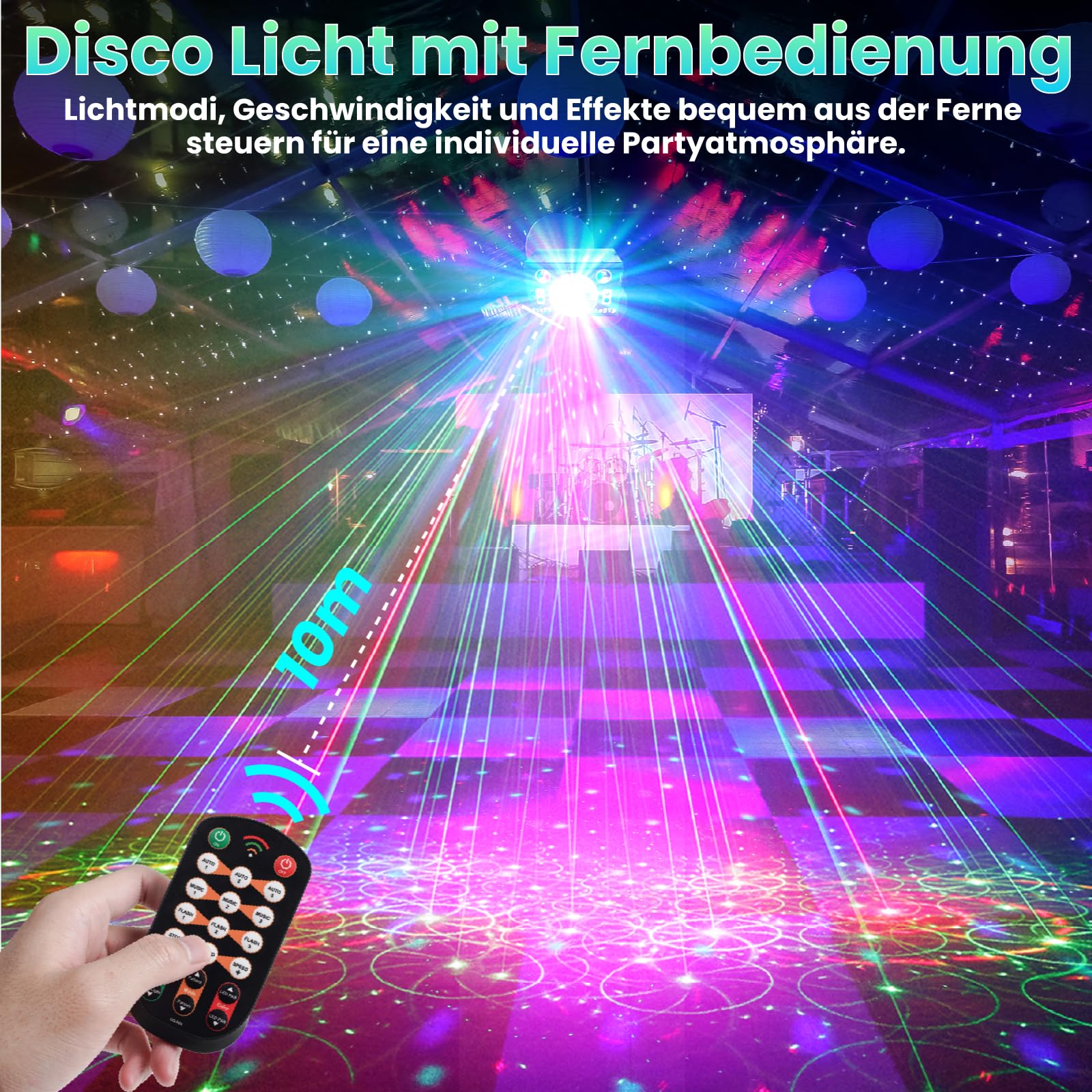 Discolicht Partylicht mit Fernbedienung, DJ Disco Licht 120 Muster, RGB LED PAR & Party Laser & Discokugel mit Stroboskop, Musikgesteuert Disco Party Lampe für Hauspartys Clubs Halloween Weihnachten