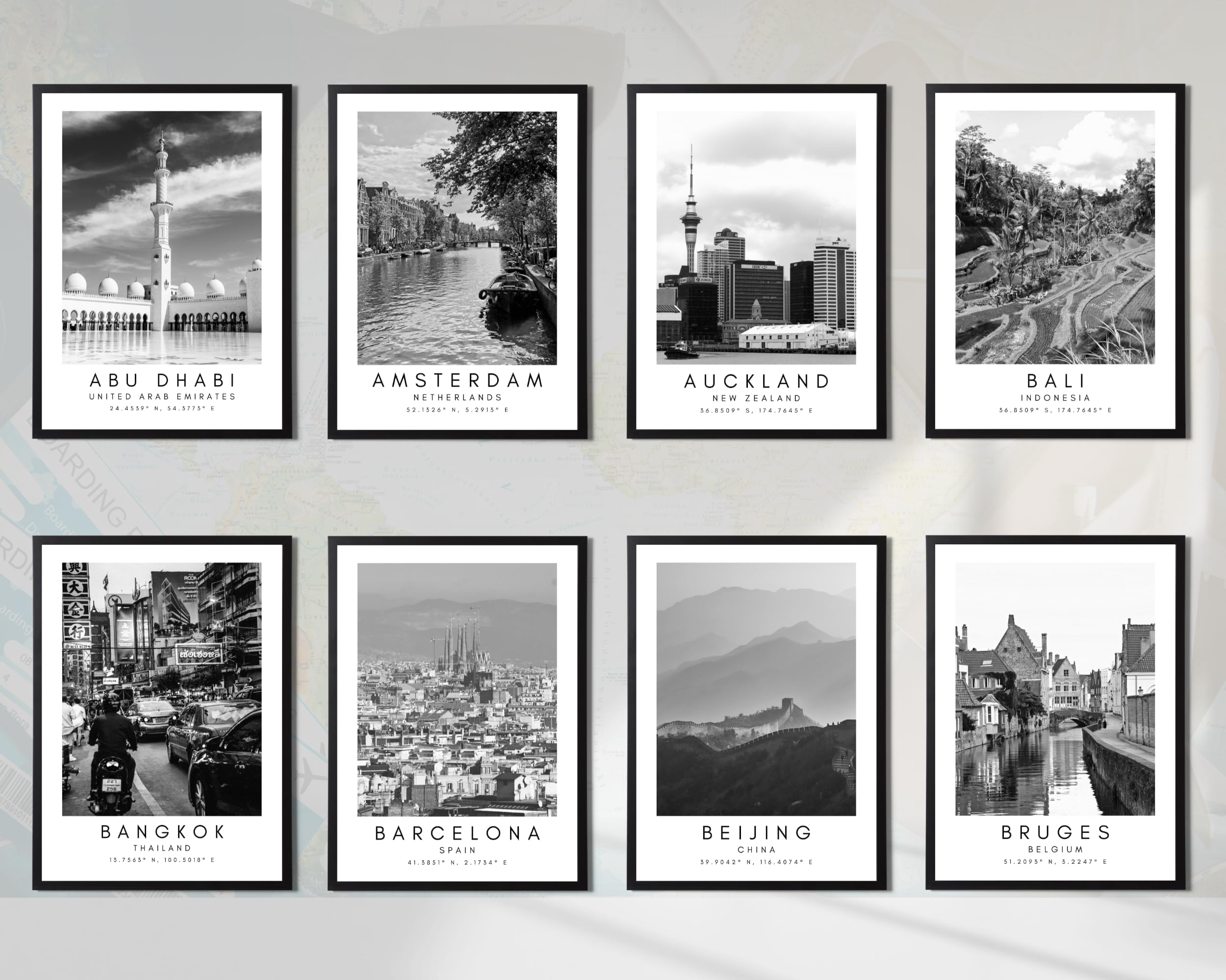 State Media Vision Custom City Landmarks Prints in Black & White, Selection of 80 Global Cities, Travel Destination Posters with Coordinates (Set of 2 A5 Prints)