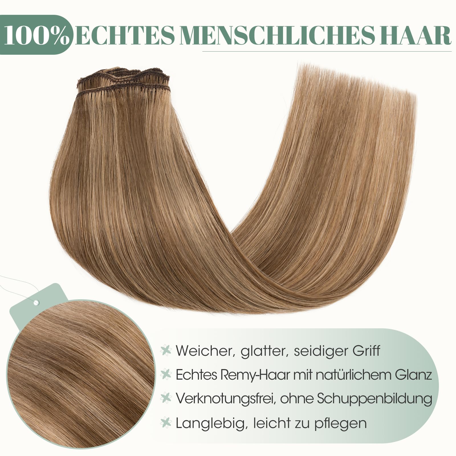 Rich Choices Clip in Extensions Echthaar 8 Stück Clip Extensions 50cm #4/27 Blonde Strähnen Unsichtbare Haarverlängerung Echthaar Clip ins Remy Seidig Gerade Natürlich - Dünne Tressen
