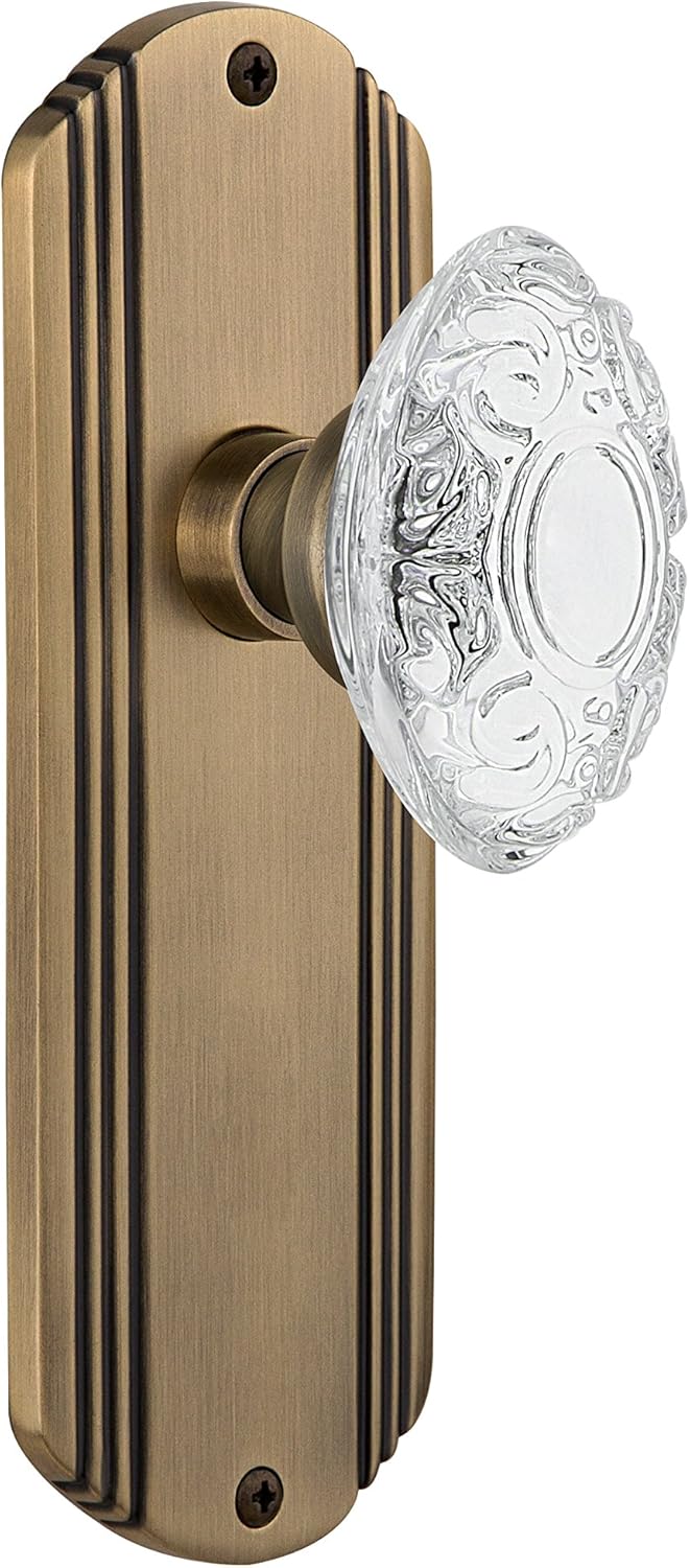 Nostalgic Warehouse 754291 Deco Plate with Crystal Victorian Knob, 2.375", Antique Brass