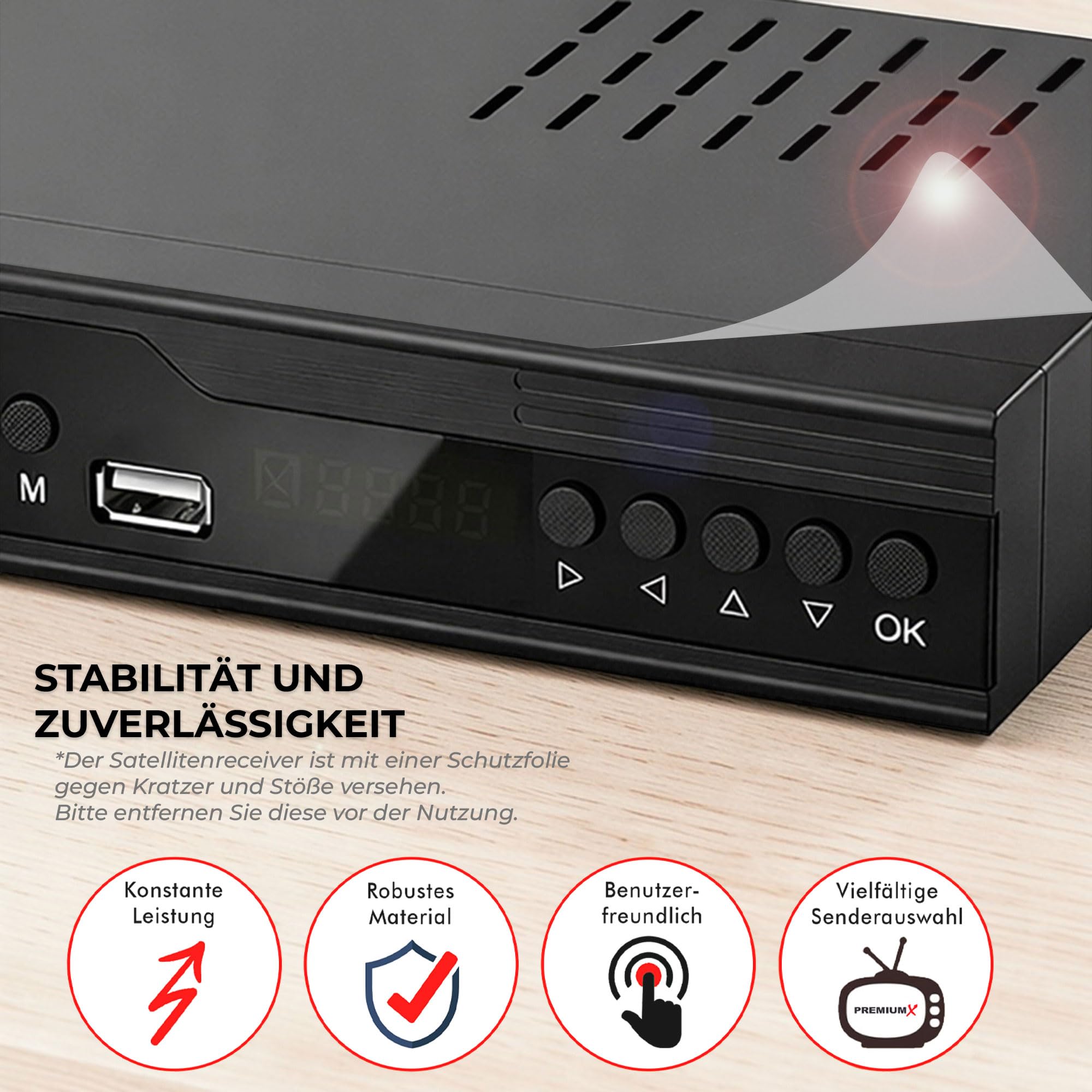 Sat Receiver FTA 522 HD DVB-S2 Digital Satellitenreceiver Unicable HDMI SCART 2x USB Media Player 12V FullHD