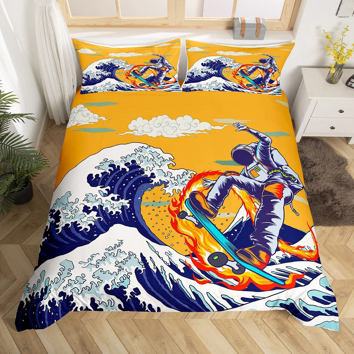 Housse de couette grue blanche Hokusai pour créer une chambre enfant zen