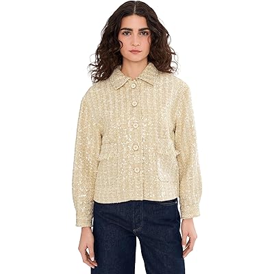 Vince Camuto Long Sleeve Button-Down Tweed Jacket soft gold