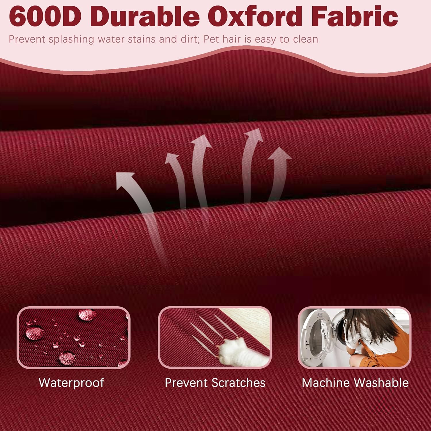 3 Pack Outdoor Cushion Covers Replacement, Waterproof Patio Seat Cushion Cover Fit for 4-Seater Wicker Rattan Conversation Set Loveseat Chair Couch Furniture, Cover Only, 38x19x2,19x19x2,Burgundy