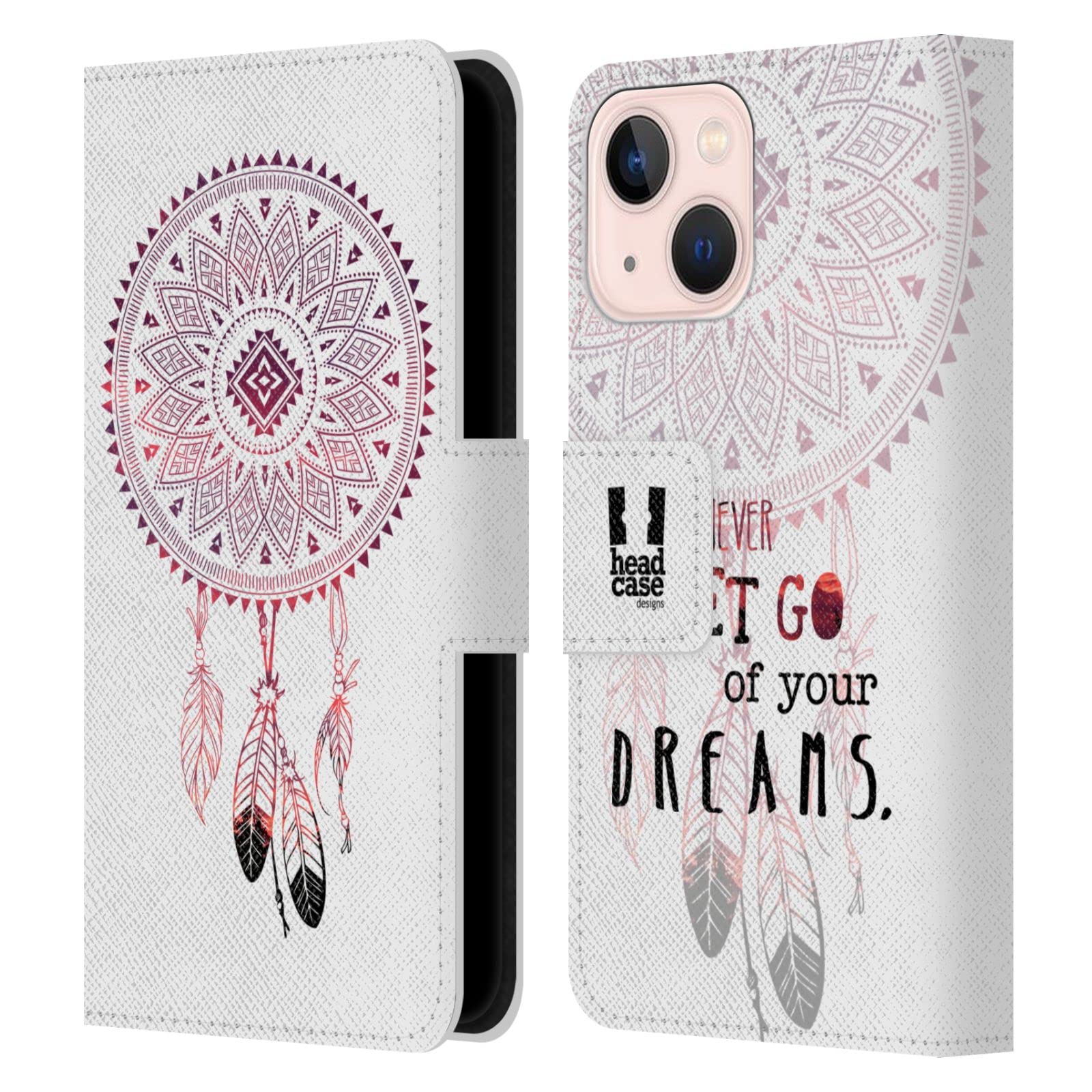 Funda de cuero tipo libro para Apple iPhone 13 Mini carcasa atrapasueños resistente 7