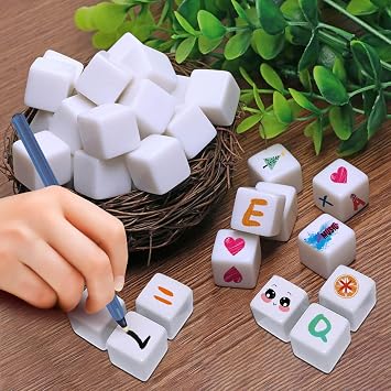 Blank Dice 16MM Acrylic Dice Write on White Cubes with Smoothed Surface Six-Sided Dice for Classroom Board Games DIY Sticker Counting Teaching Fun Numbers Building Blocks Custom Making 50 PCS