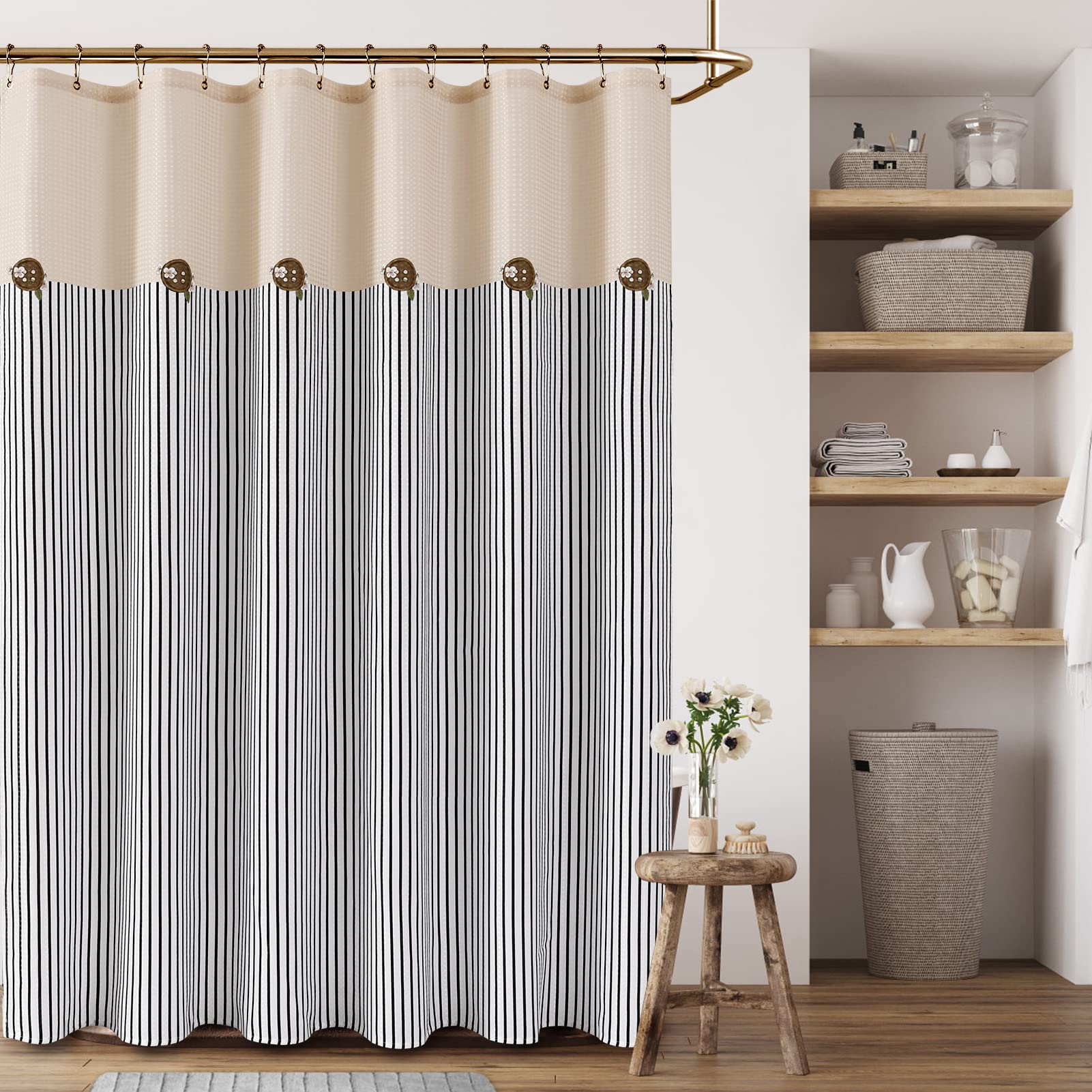 Farmhouse Shower Curtain Rustic Black Stripe Waffle Weave Fabric Machine |  Desertcart Seychelles, image size:1601x1601