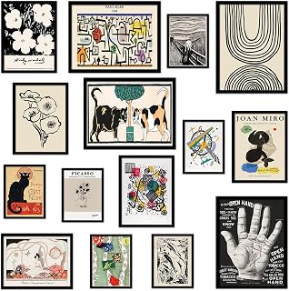 TRAMIN Eclectic Boho Wall Art Prints Set - Vintage Bauhaus Abstract Collage Posters, Maximalist Gallery Wall for Bedroom Dorm Decor (15 Unframed)