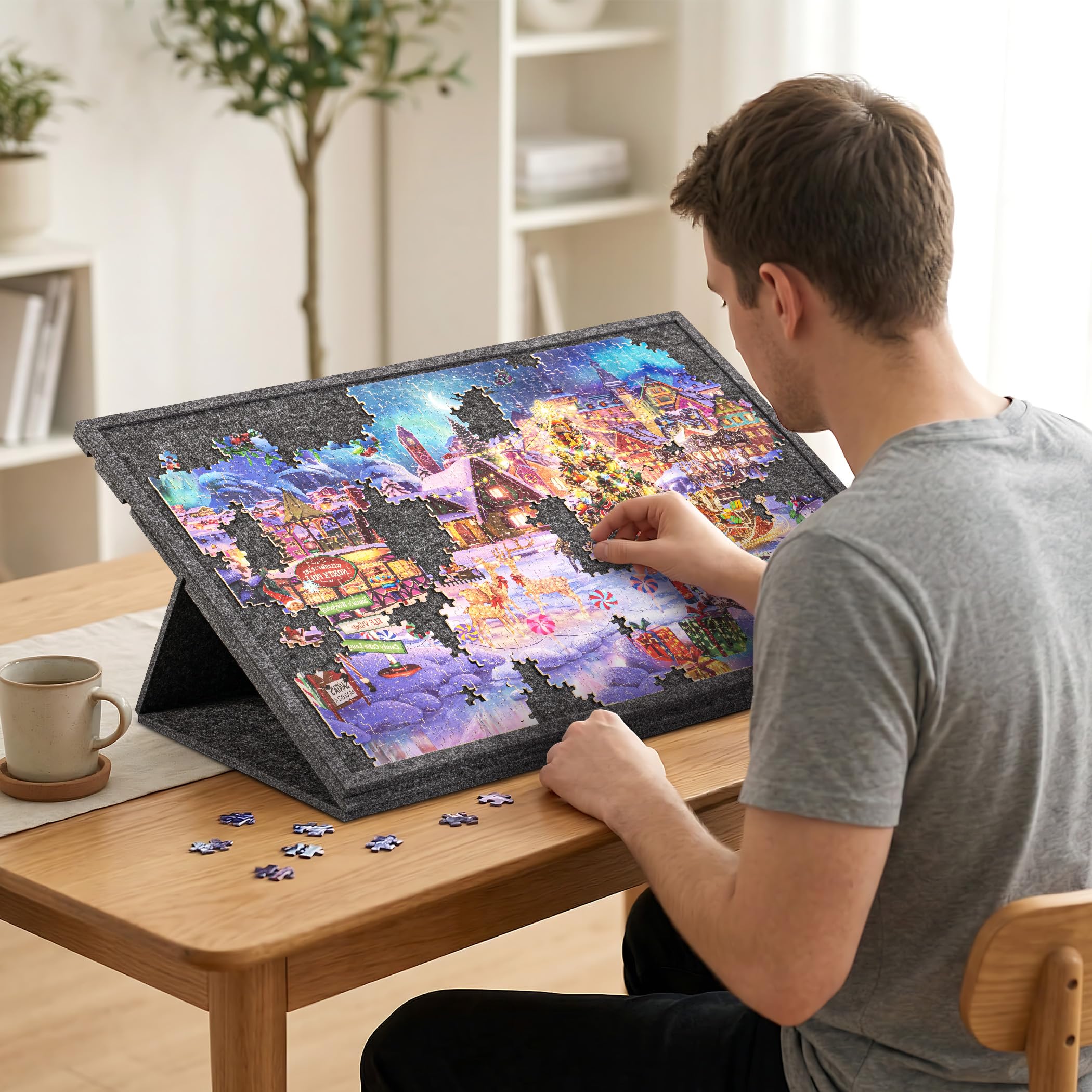 Neigbare Puzzle-Platte für 1000 Teile, mit 2-in-1-Ständer und Abdeckplatte, Puzzle-Tisch mit 3-stufiger Neigungsverstellung, mit 6 farbigen Schubladen (Without Trays)