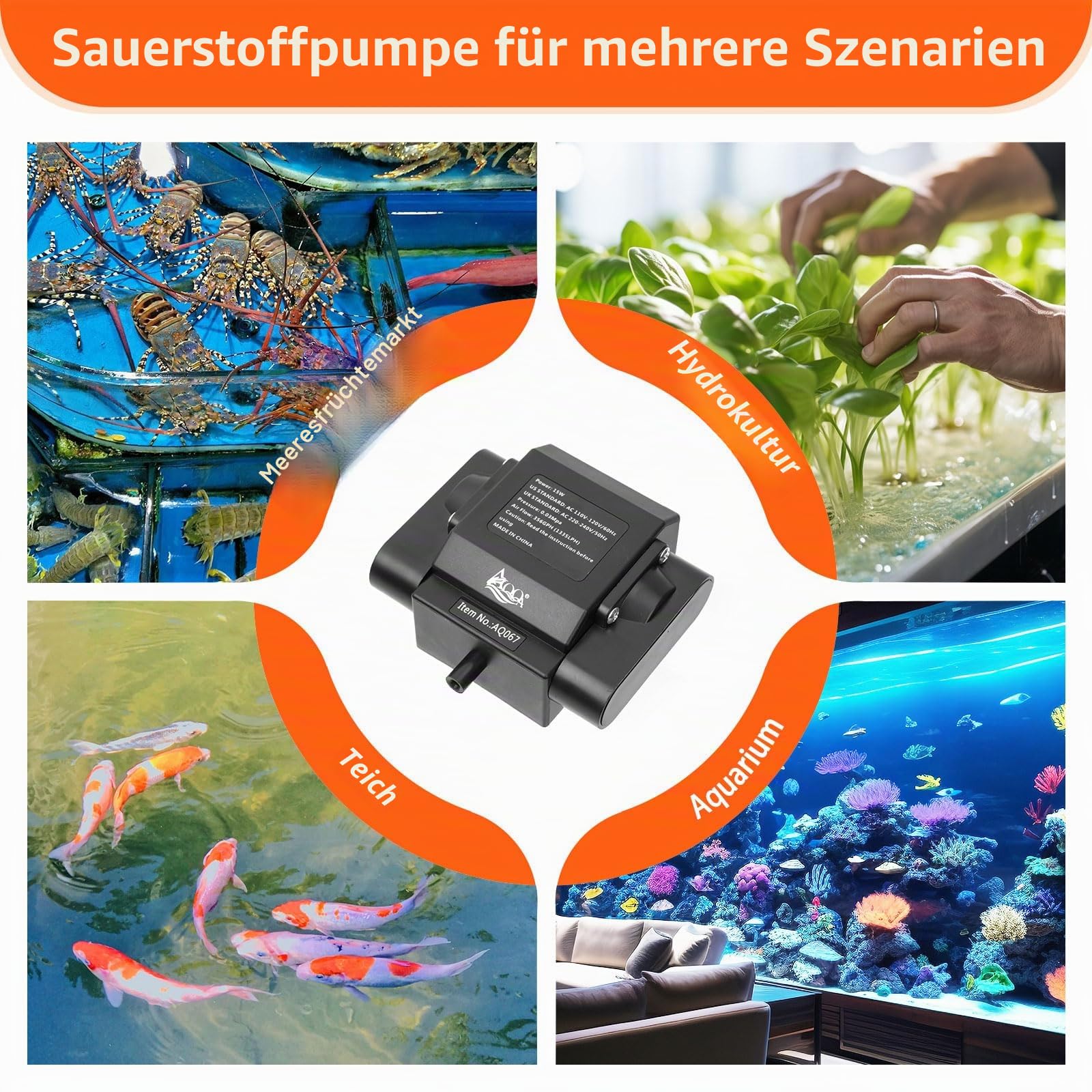 AQQA Aquarium Luftpumpe,Leistungsstarker 4 Ausgänge Aquarium Sauerstoffpumpe,10W Regelbare Sauerstoffpumpe für Aquariums,Leise Aquariums Belüfterpumpe mit komplett Zubehör,bis zu 2200L