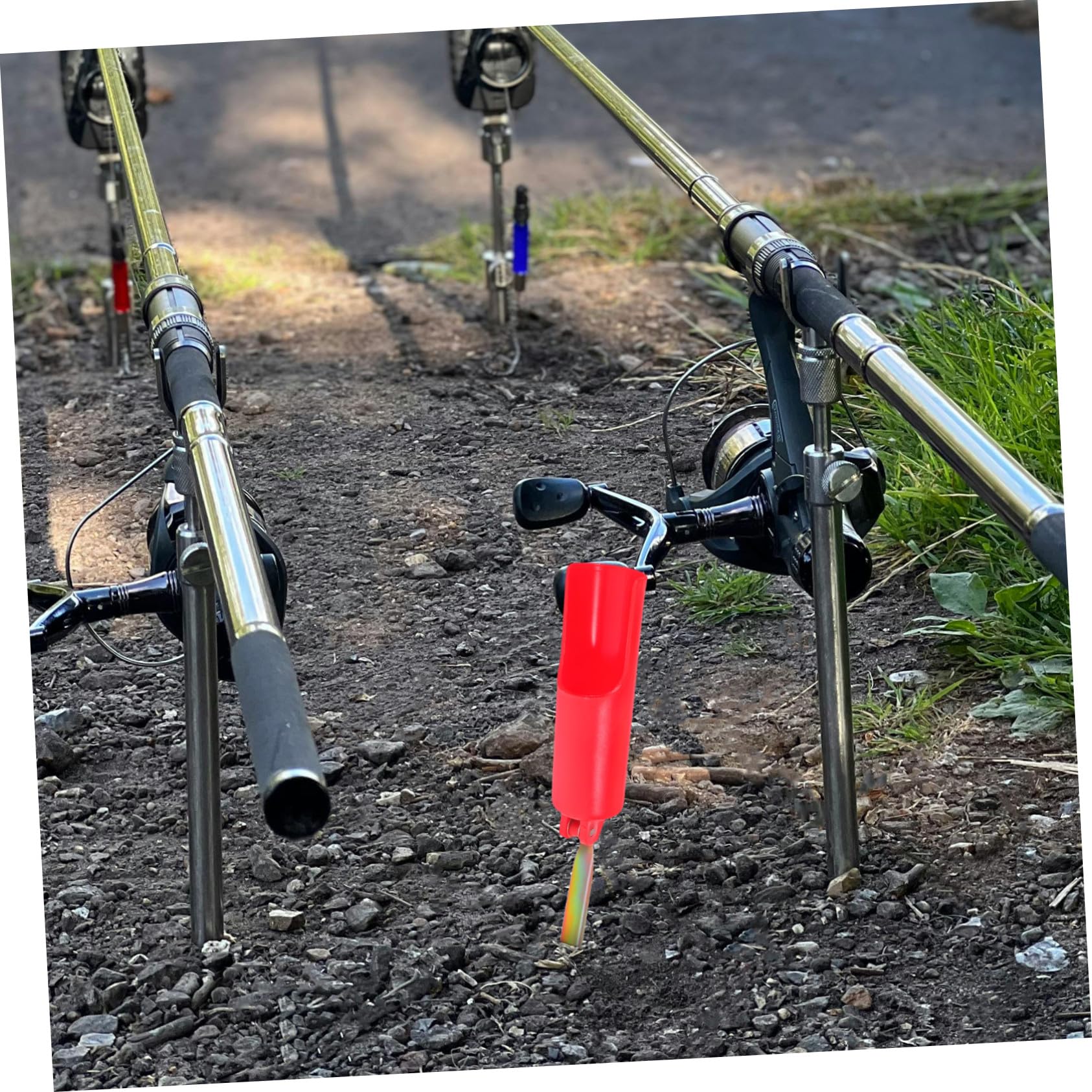 2 Plegables para Caña de Pescar de 32 Cm en Plástico y Metal, Diseño Compacto para Pesca en Hielo y Orilla, Color Rojo, Reduce Fatiga