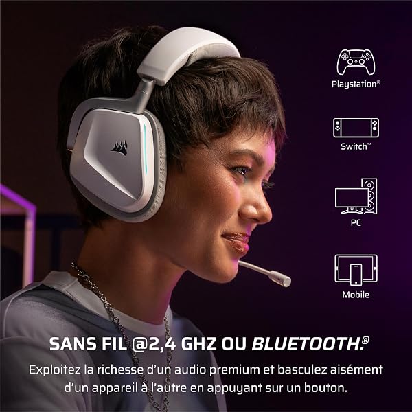 Corsair Void v2 Wireless Gaming Headset with Bluetooth for PC, PS5, PS4, Switch, Mobile â Dolby Atmos, 70 Hr Battery, Dual Wireless, Lightweight, Fast Charging â White - 3