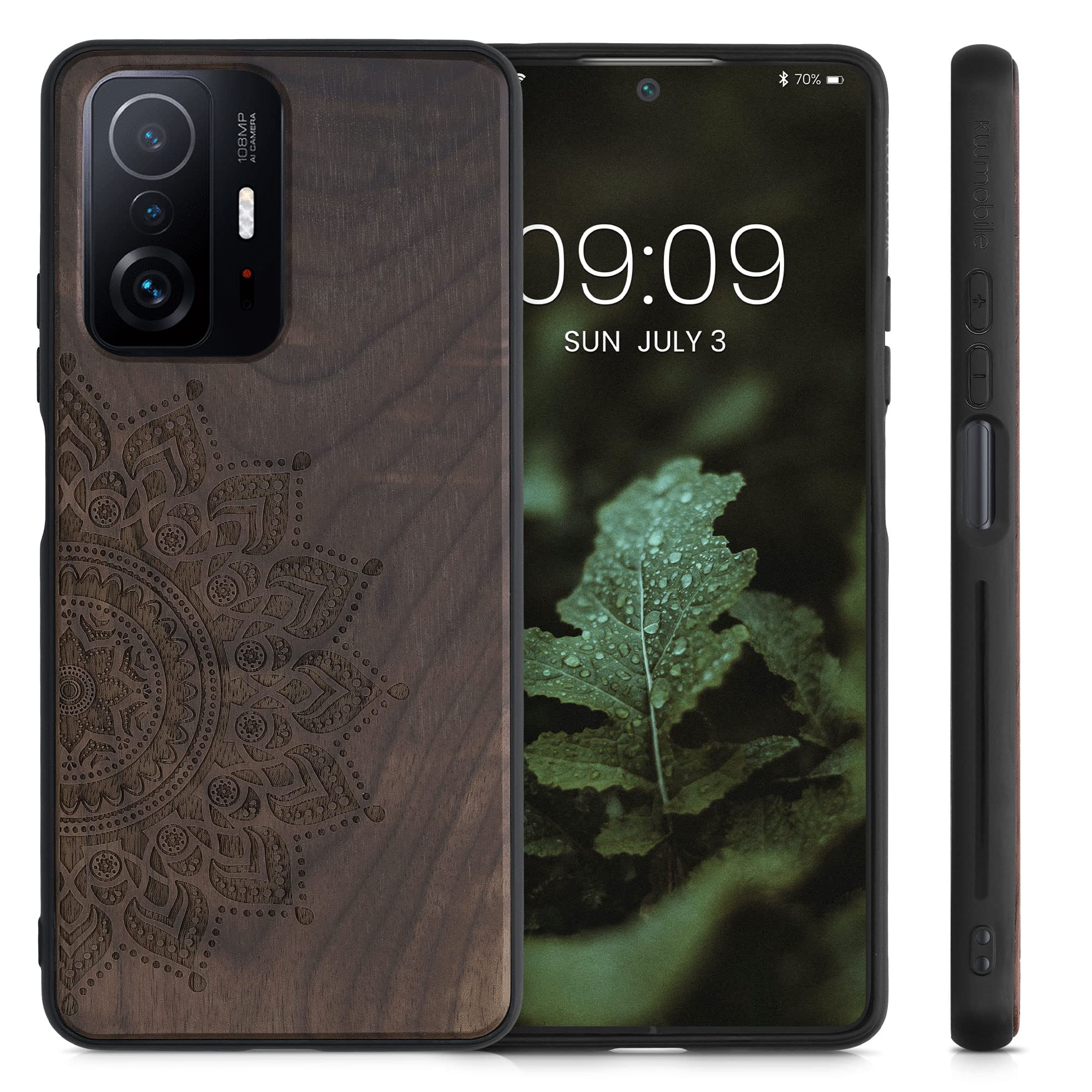 Kwmobile Holz-Hülle Für Xiaomi 11T / 11T Pro – Mit Kompass-Design, TPU-Rahmen, Stoßfest – Jedes Stück Ein Unikat