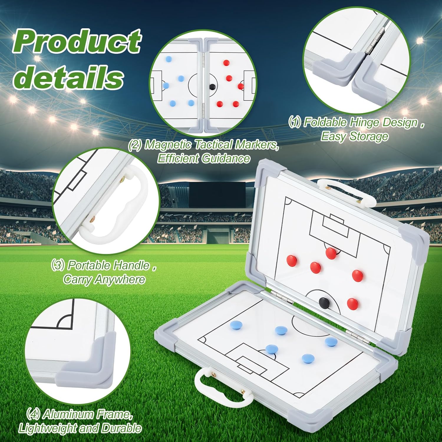 Tatuo Folding Magnetic Soccer Coaching Board 24'' x 18'' Foldable Tactics Board Dry Erase Whiteboard Portable Coaching Tool with Magnets Dry Erase Marker Pen for All Level to Perform Tactical Analysis