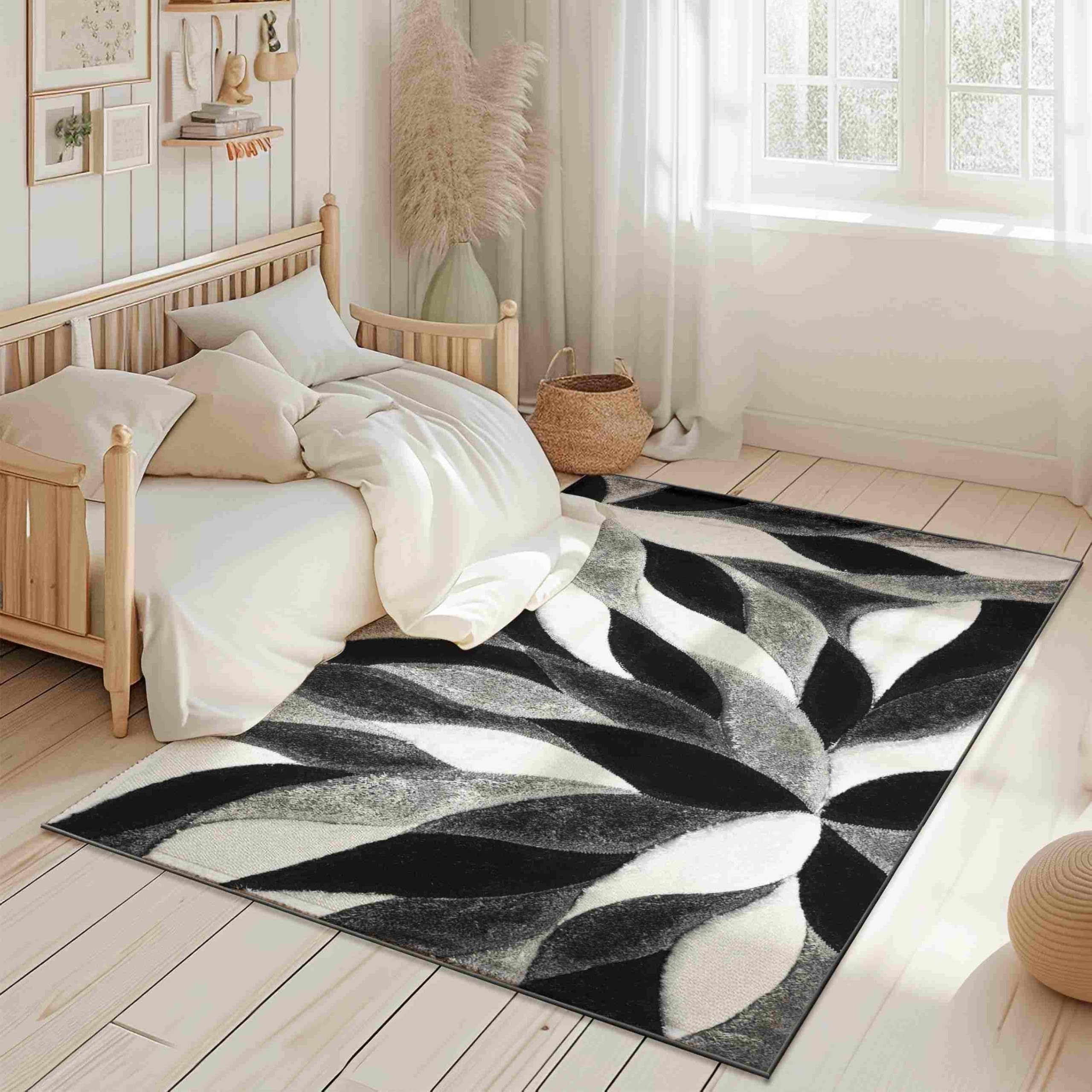 Modern Shaggy Rug Hand Carved Thick Soft Geometric Abstract Carpet Vibrant Colors for Living Room Bedroom Office Design 6994 (Grey, 5'2"x7'5")