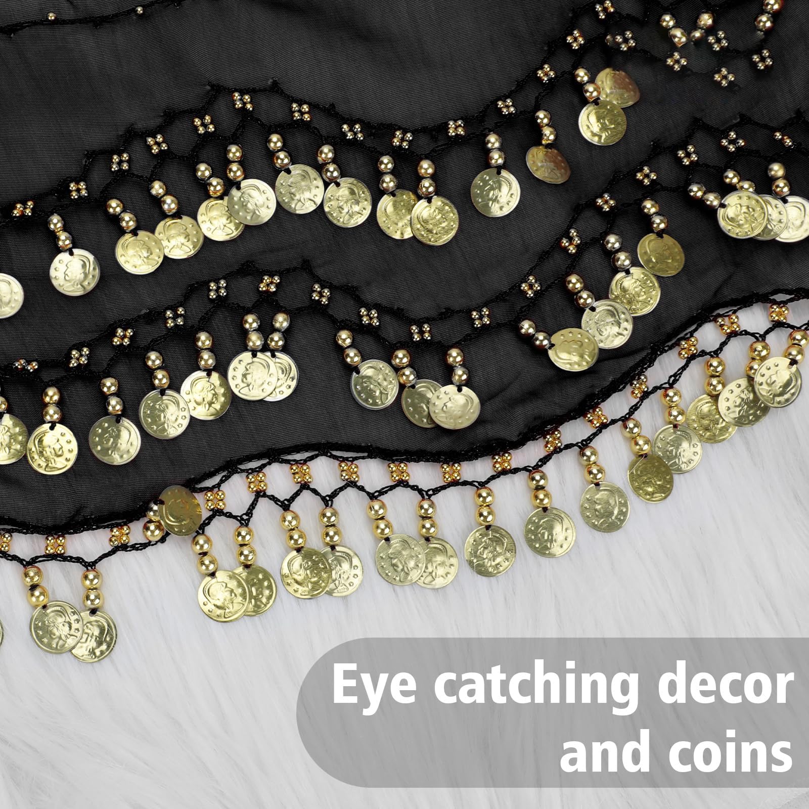 7 Pièces Ceinture Danse Orientale Femme, Ceinture pour Danse du Ventre avec Boucles d'oreilles en Pièces d'or, Collier, Bracelets et Coiffe, Danseuse du Ventre Bijoux, pour Spectacles de Scène