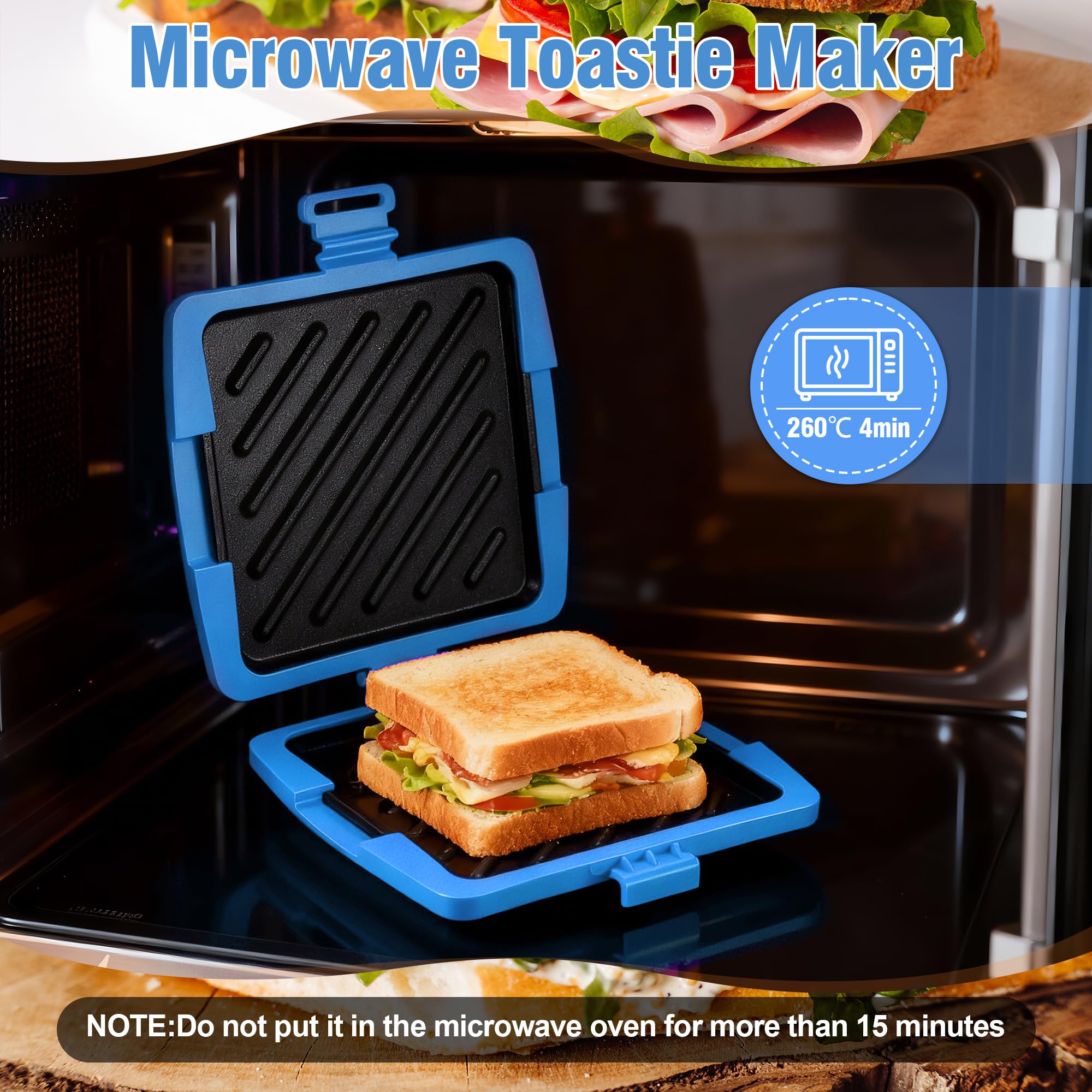 Sandwichera Microondas, Tostadora de Sándwiches 16 x 16cm, Sandwichera para Microondas con Platos Desmontables y Band de Silicona, Sandwich Maker para Paninis Sándwiches Bacon