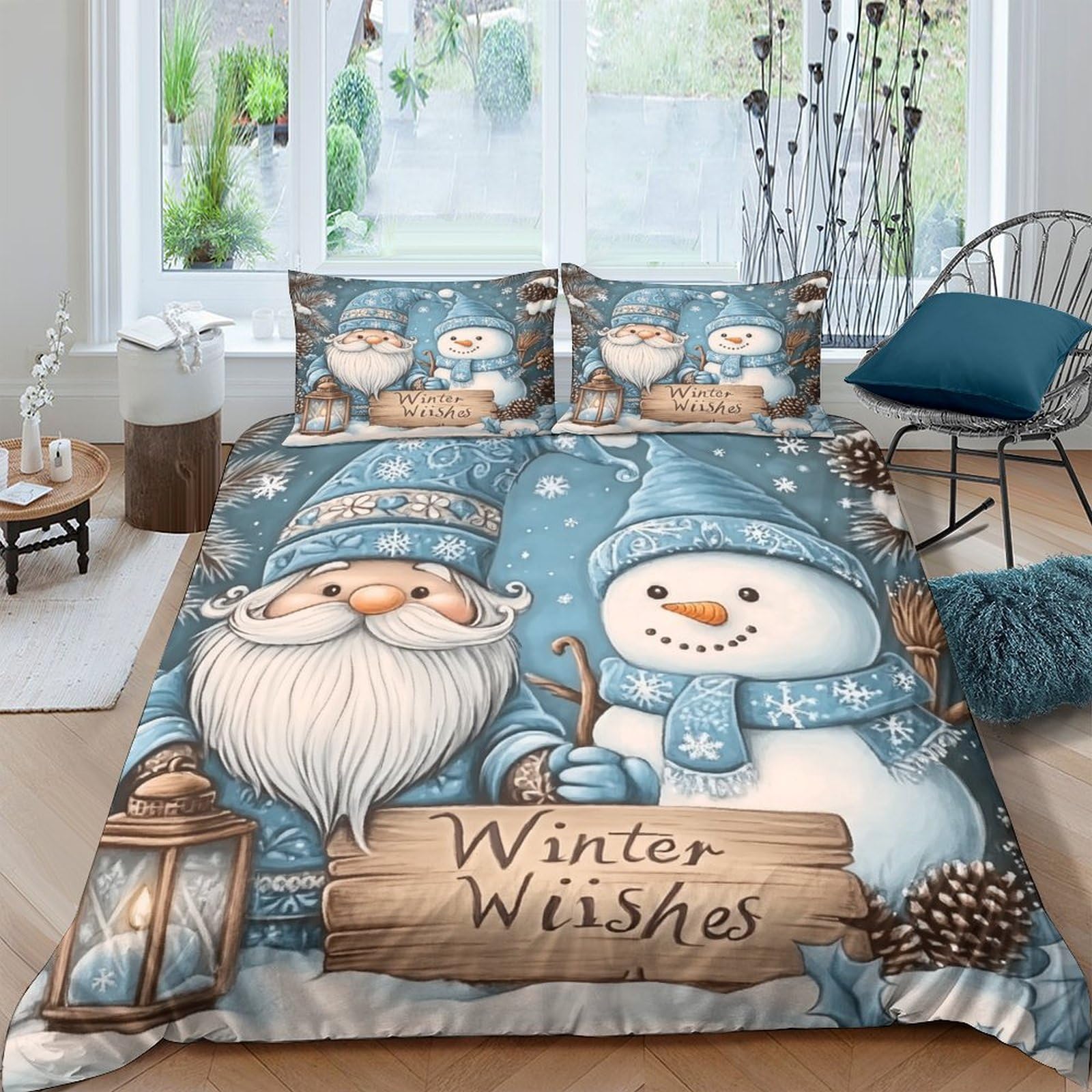 Ctjqhvkz Style-1 3D Printed Snowman Santa Fitted Sheet Microfiber Winter Wishes Bed Cover For Bedroom Guest Room Decor Single（135X200cm）