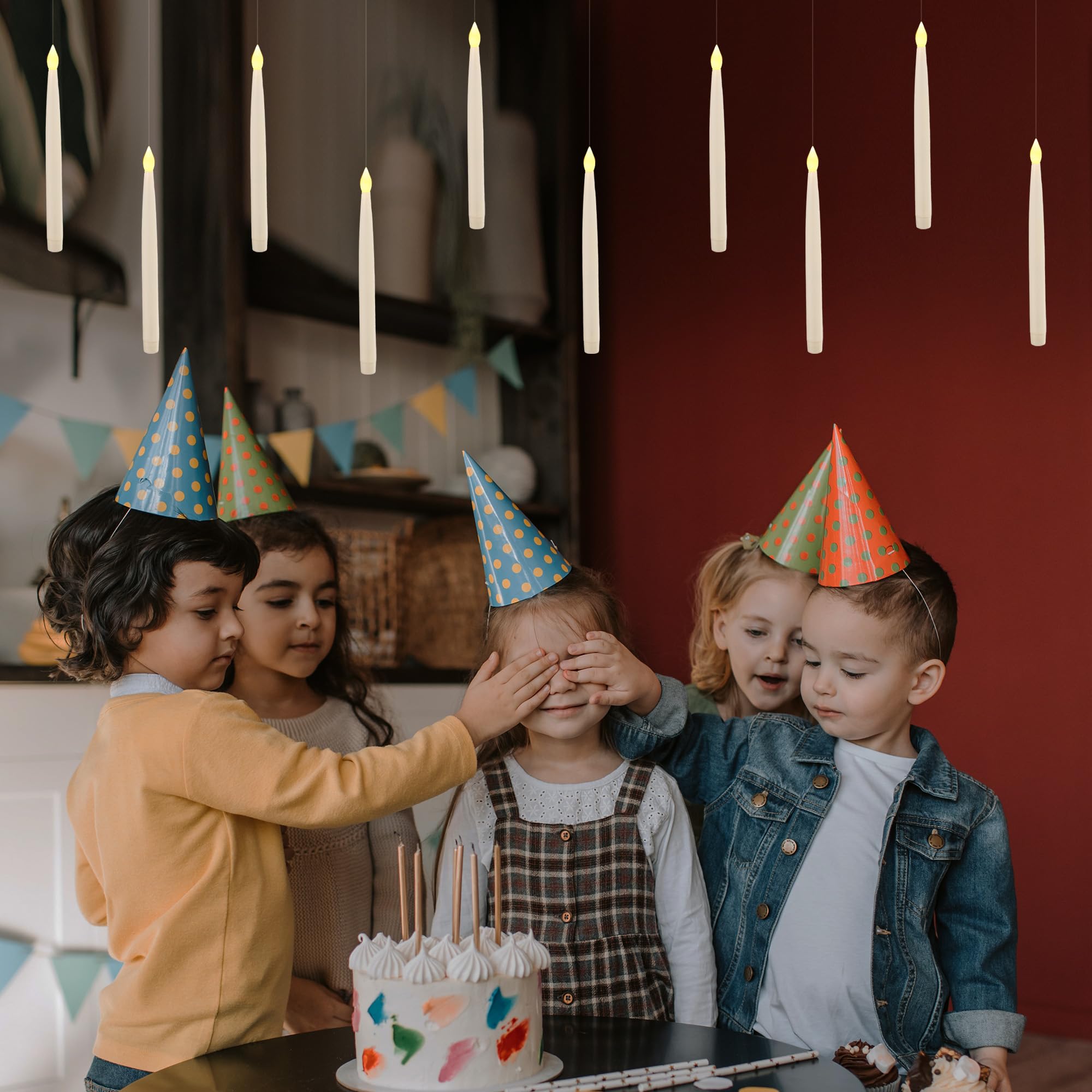 LUSHARBOR Floating Candles with Wand, Christmas Decorations Flameless Candles, Magic Hanging Candles with Remote Flickering LED Battery Operated Candles for Christmas Tree Decor Gift 20Pack