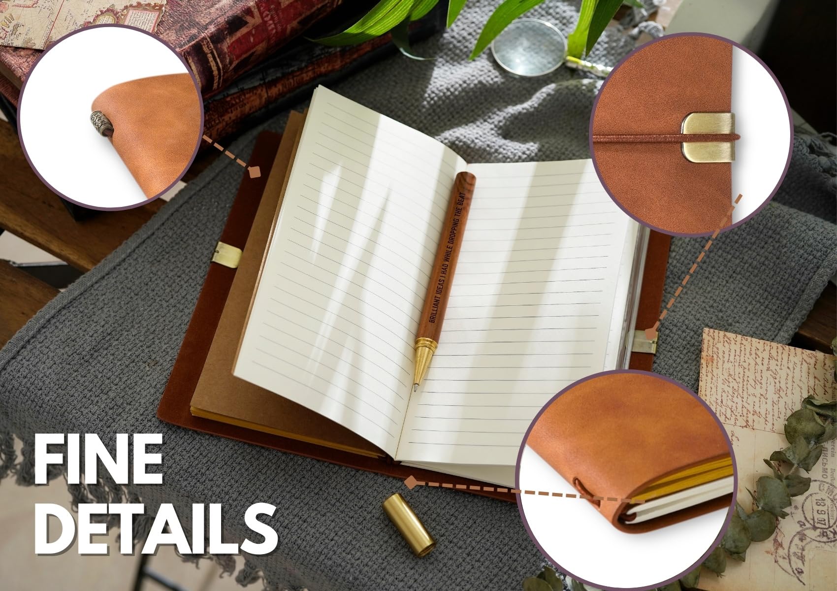 InnoBeta DJ Gifts for Women Men, Journal Notebook with Pen, Refillable Sketchbook, Travel Diary, Lined Planner, 7x5 Inches, Brown