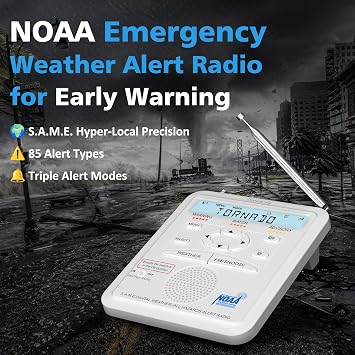 DreamSky Weather Radio NOAA Alert with Battery Backup & FM Radio for Home | S.A.M.E. Localized County Code Programming, 80+ All Hazards Emergency Alerts, 3 Alert Tones, Plug in Radios & Alarm Clock
